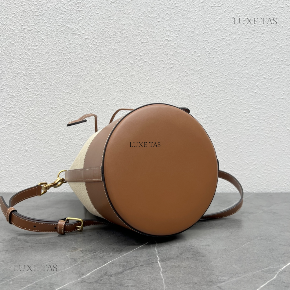 Small Drawstring Cabas Marin In Textile And Calfskin Natural / Tan Leather Bucket Bag for Women