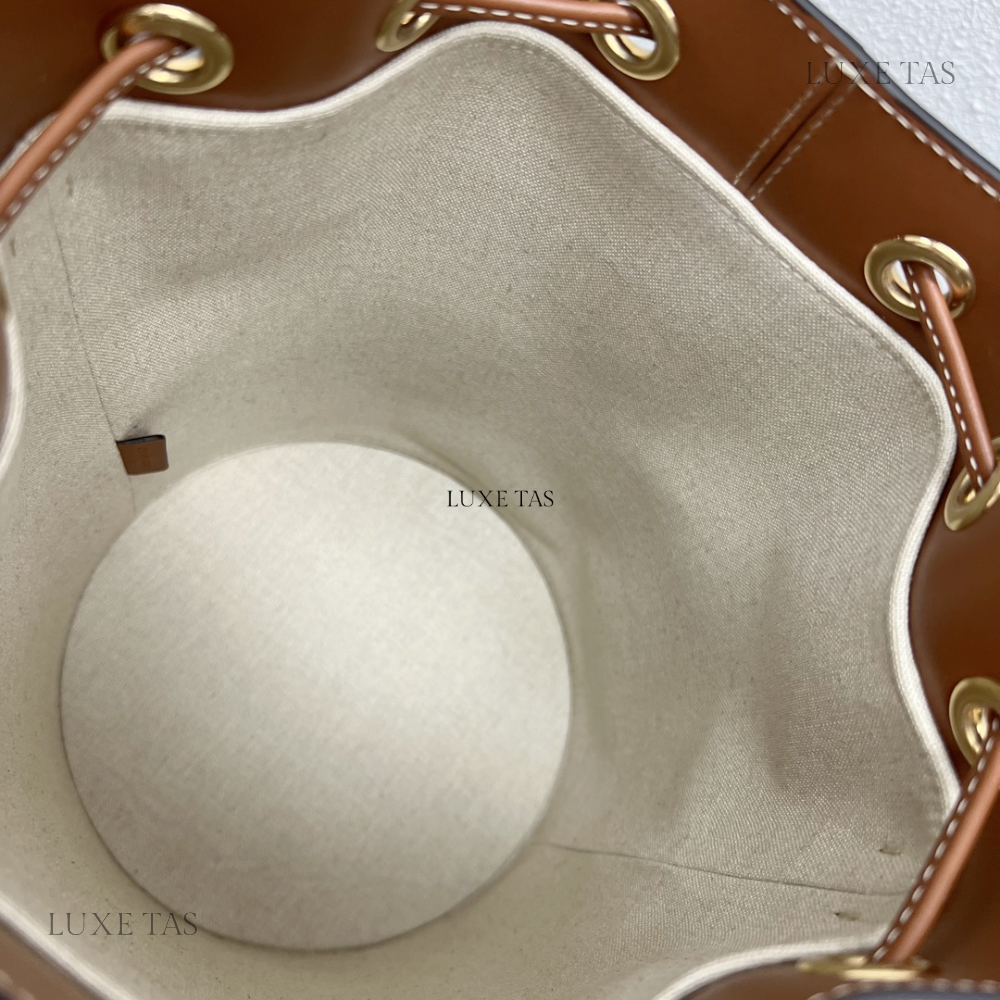 Small Drawstring Cabas Marin In Textile And Calfskin Natural / Tan Leather Bucket Bag for Women