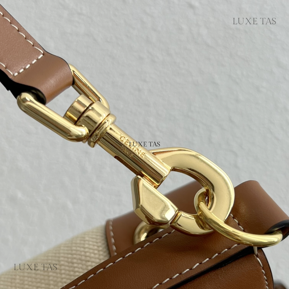 Small Drawstring Cabas Marin In Textile And Calfskin Natural / Tan Leather Bucket Bag for Women