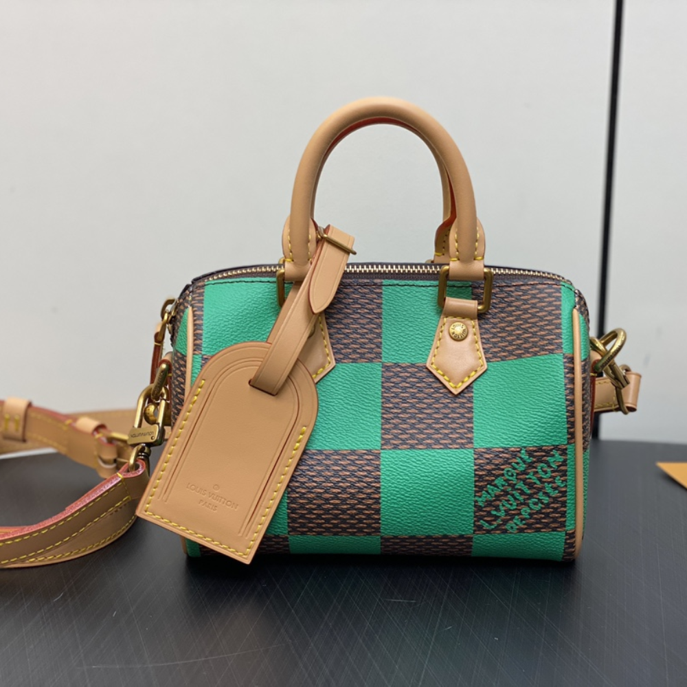 Speedy 18 Bandoulière Damier Pop Green Leather Handbag for Women