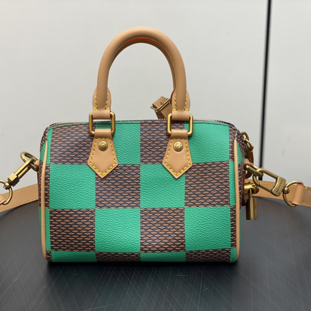 Speedy 18 Bandoulière Damier Pop Green Leather Handbag for Women