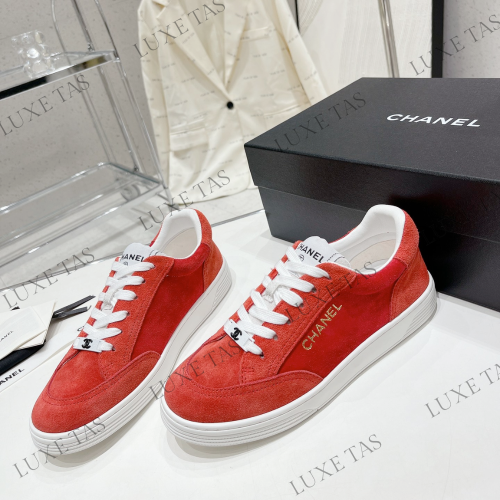 Suede Calfskin Red Sneakers Designer Sneakers for Women