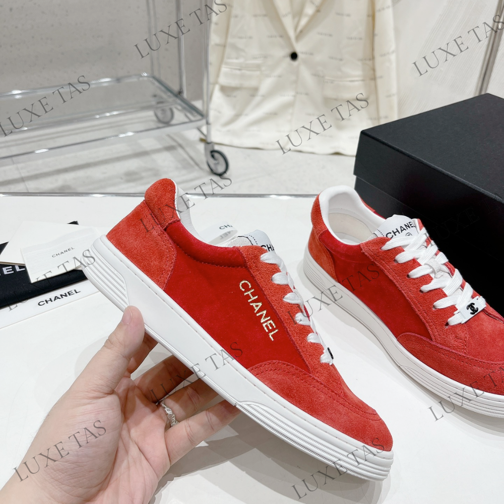 Suede Calfskin Red Sneakers Designer Sneakers for Women