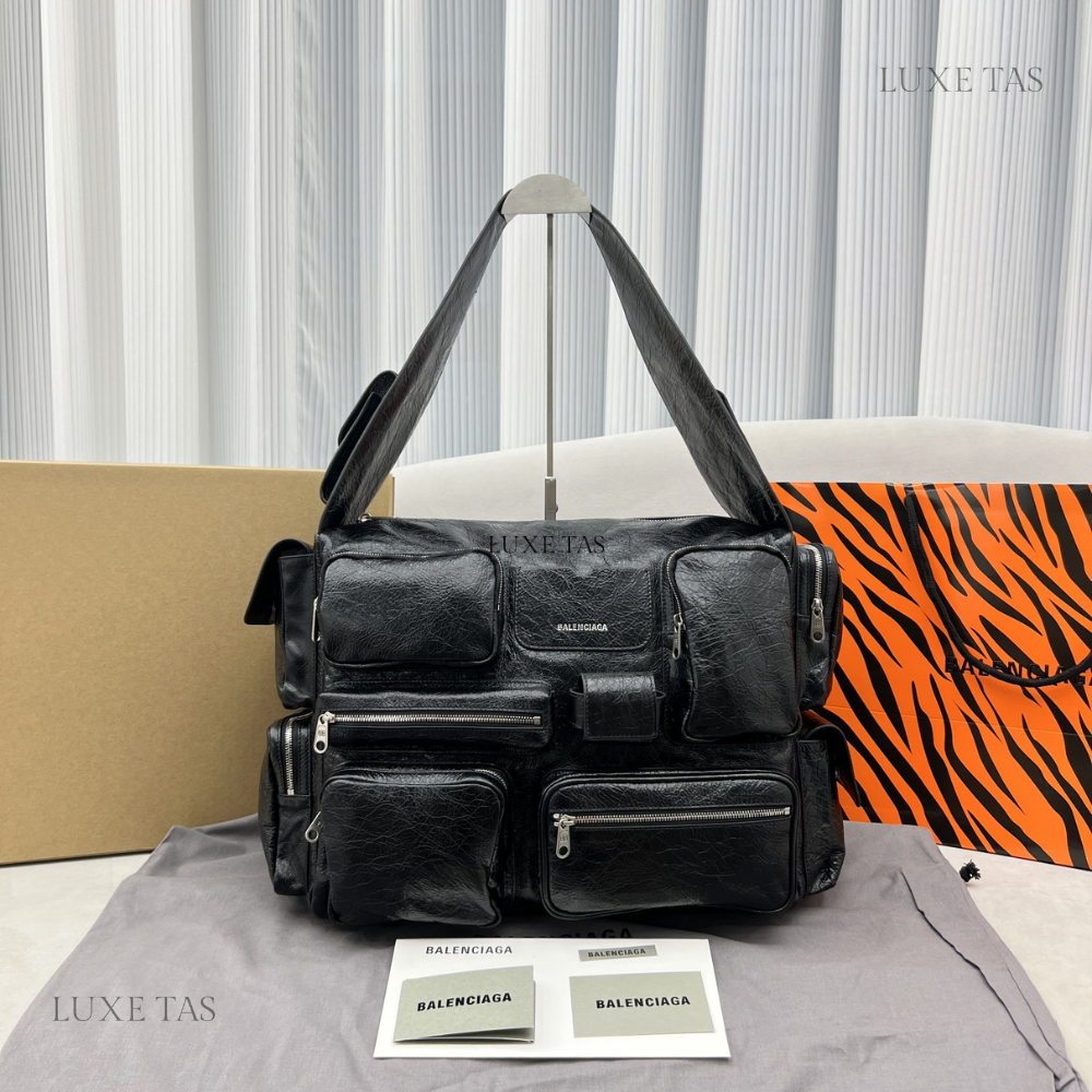 Superbusy Large Sling Bag in Black Leather Crossbody Bag for Women