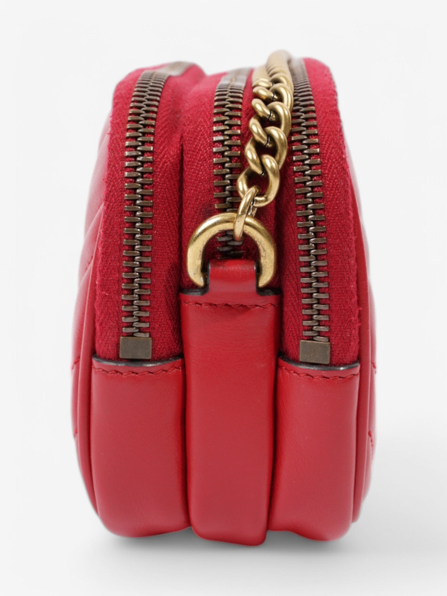 Gucci GG Marmont Chain Hibiscus Red Calfskin Leather Mini