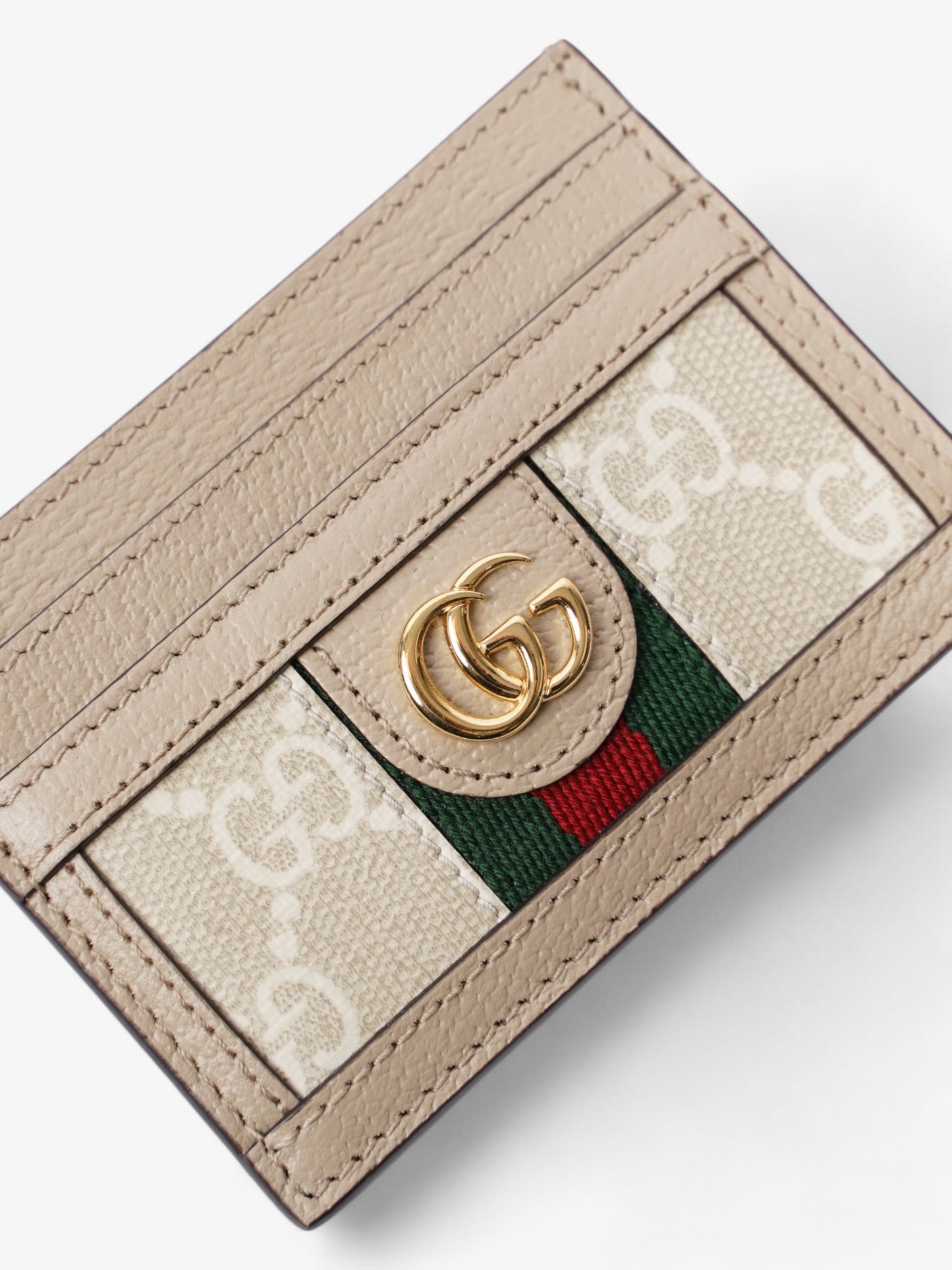 Gucci GG Card Holder Taupe / Gold Canvas