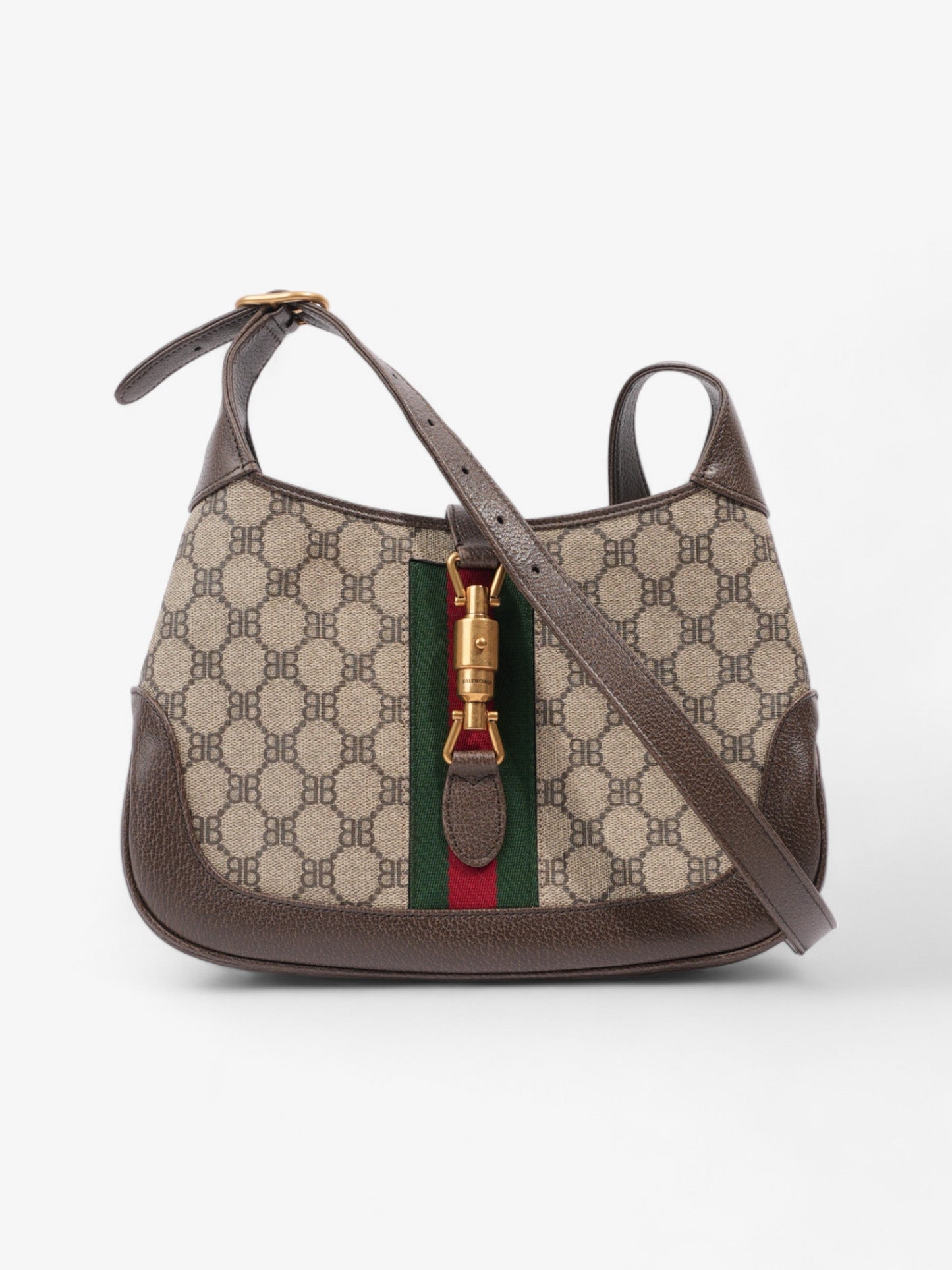 Gucci Gucci X Balenciaga Jackie 1961 Beige And Ebony GG Supreme Coated Canvas Small