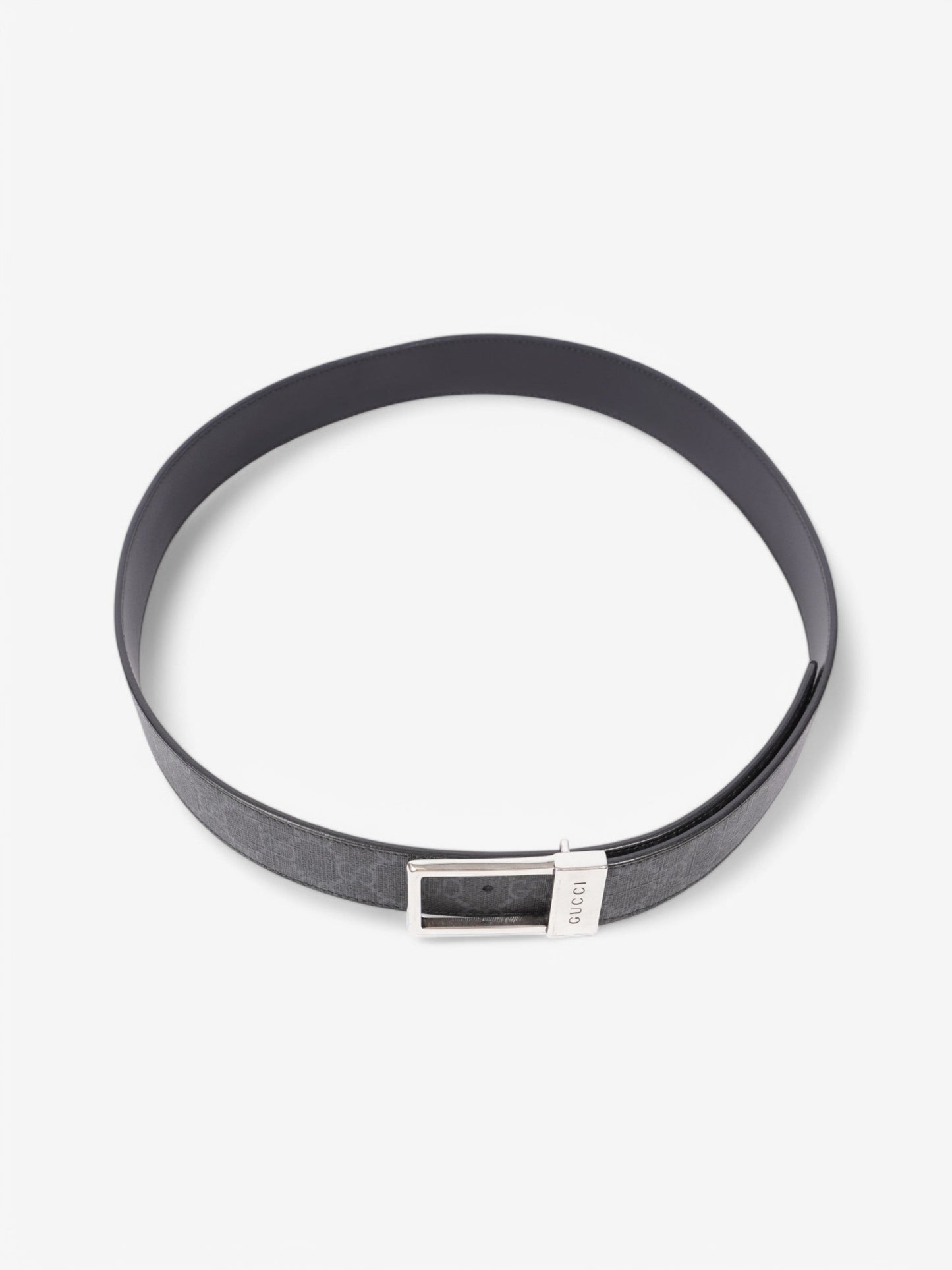 Gucci GG Rectangular Belt GG Supreme / Black / Silver Coated Canvas 95cm / 38"