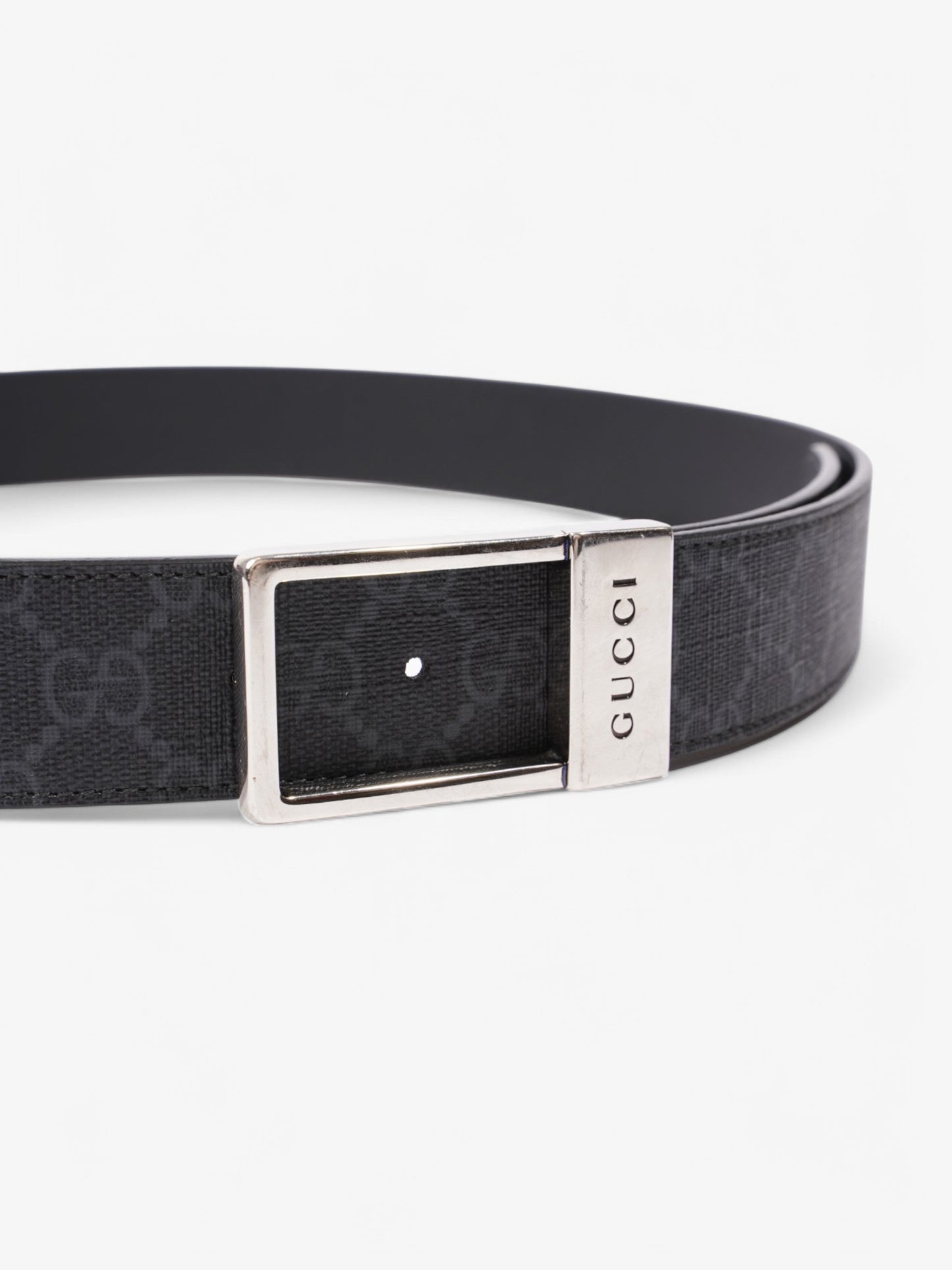 Gucci GG Rectangular Belt GG Supreme / Black / Silver Coated Canvas 95cm / 38"
