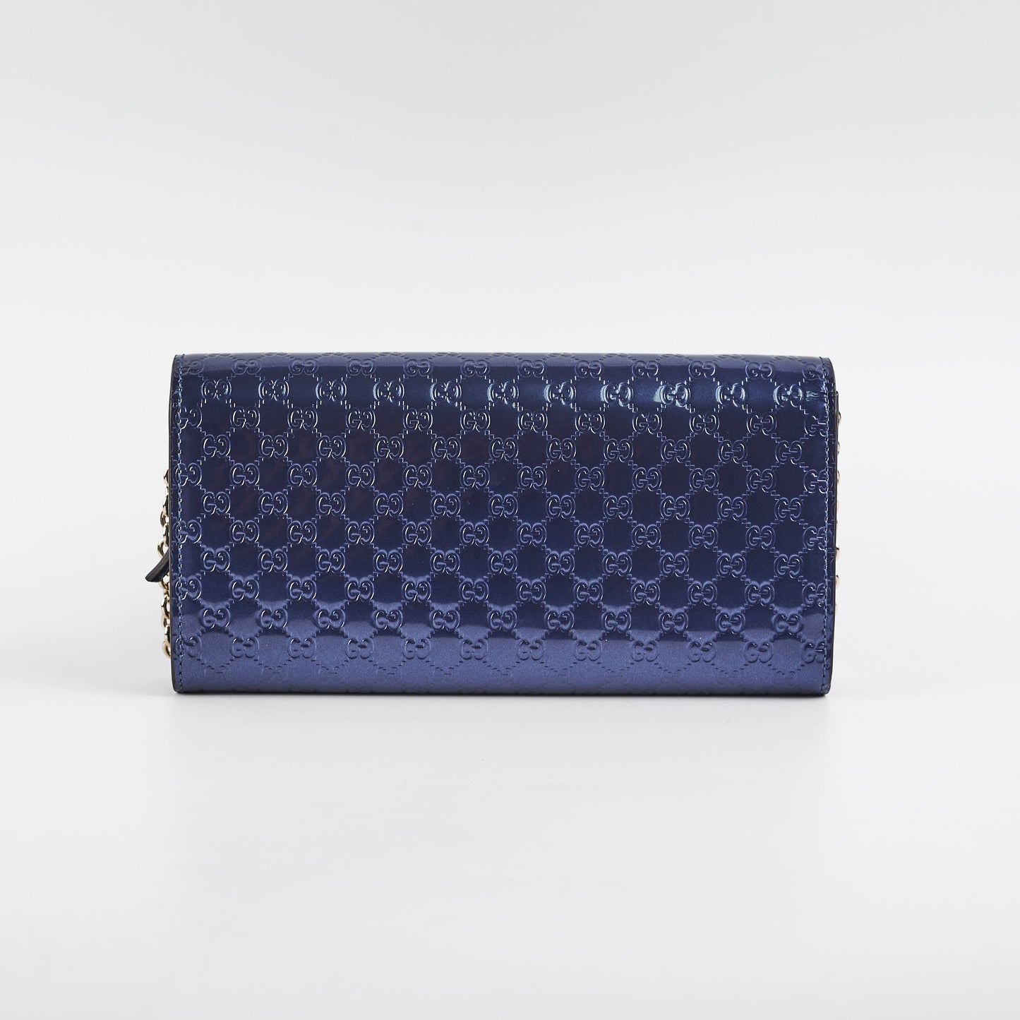 Gucci Monogram Wallet Patent Navy Clutch