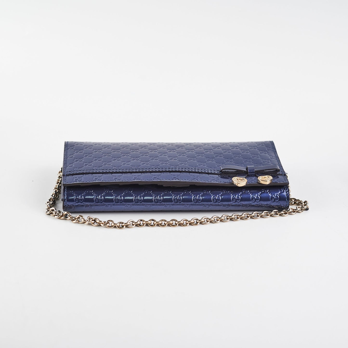 Gucci Monogram Wallet Patent Navy Clutch