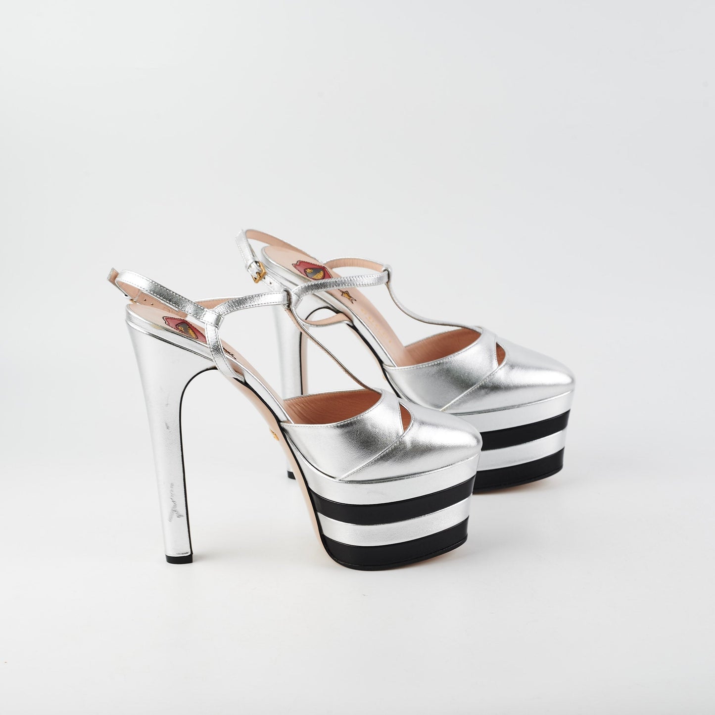 Gucci Platform Heel 38 Silver Black