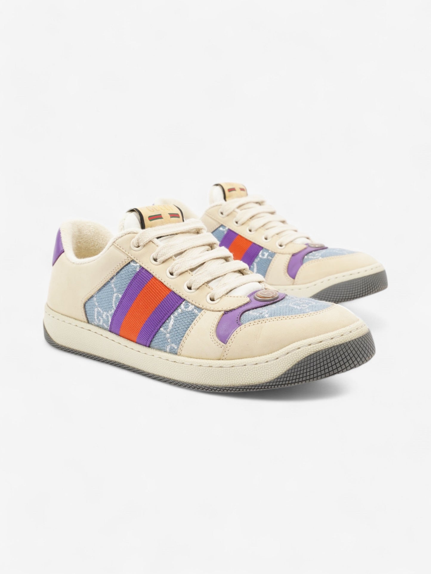 Gucci Screener Sneakers Beige / Blue / Purple Canvas EU 38.5 UK 5.5