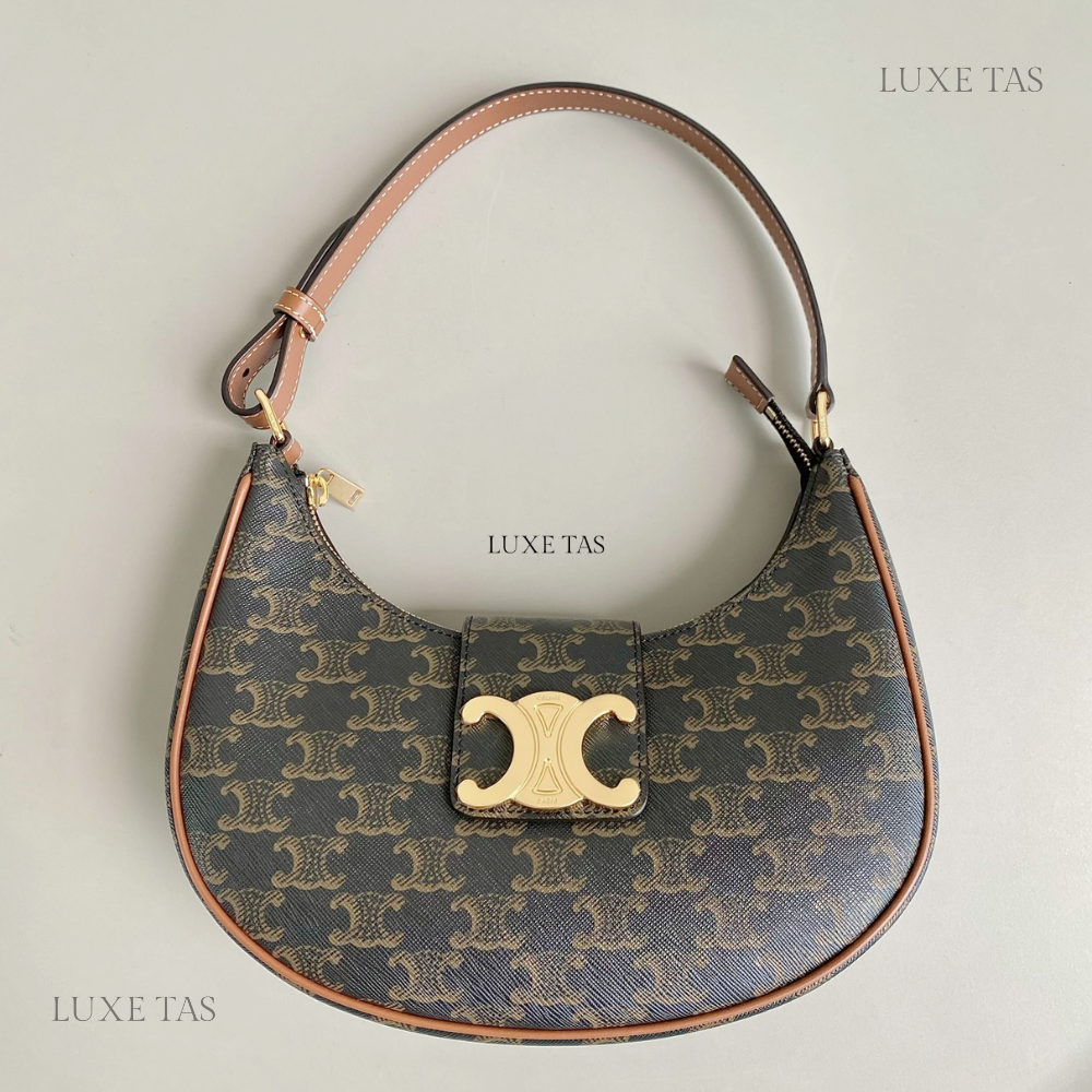 Tan Ava Triomphe Soft Bag In Triomphe Canvas And Calfskin Leather Shoulder Bag for Women