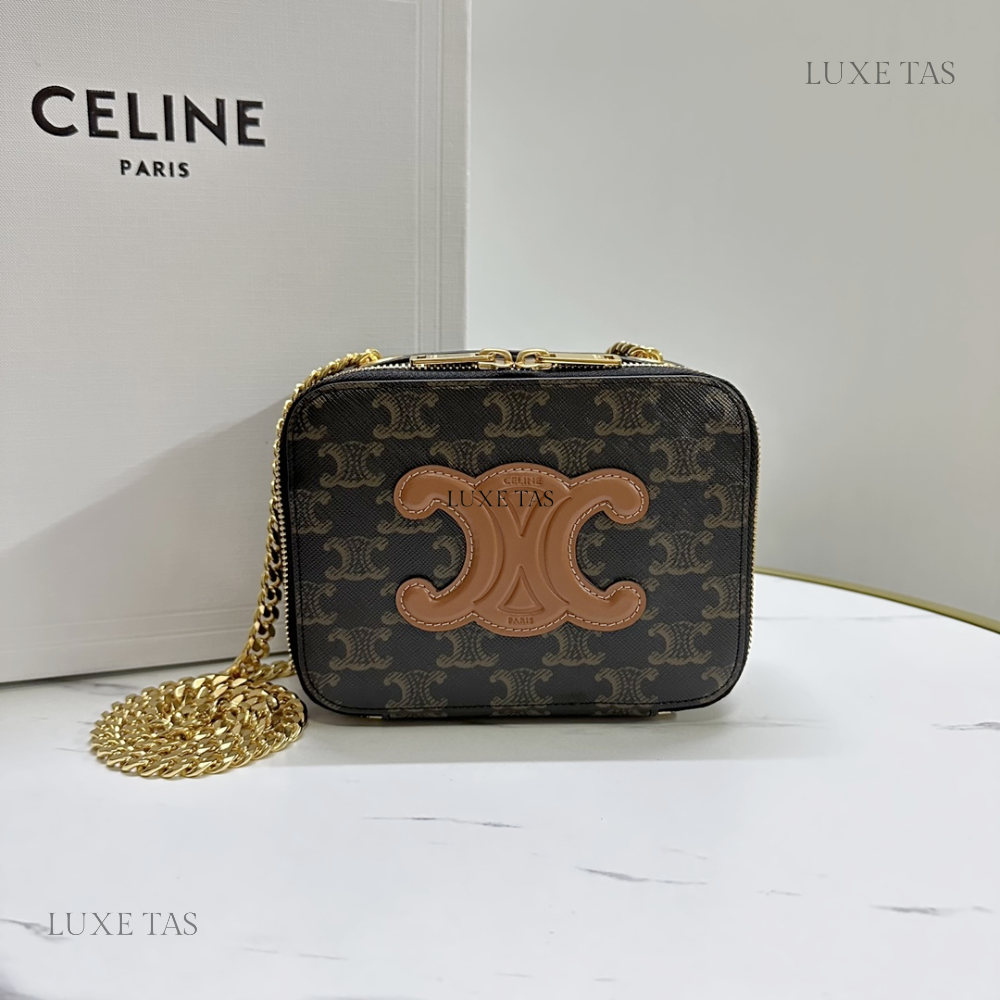 Tan Box On Chain Cuir Triomphe In Triomphe Canvas And Calfskin Leather Shoulder Bag for Women