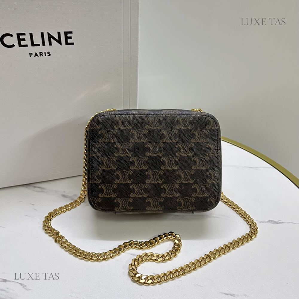 Tan Box On Chain Cuir Triomphe In Triomphe Canvas And Calfskin Leather Shoulder Bag for Women