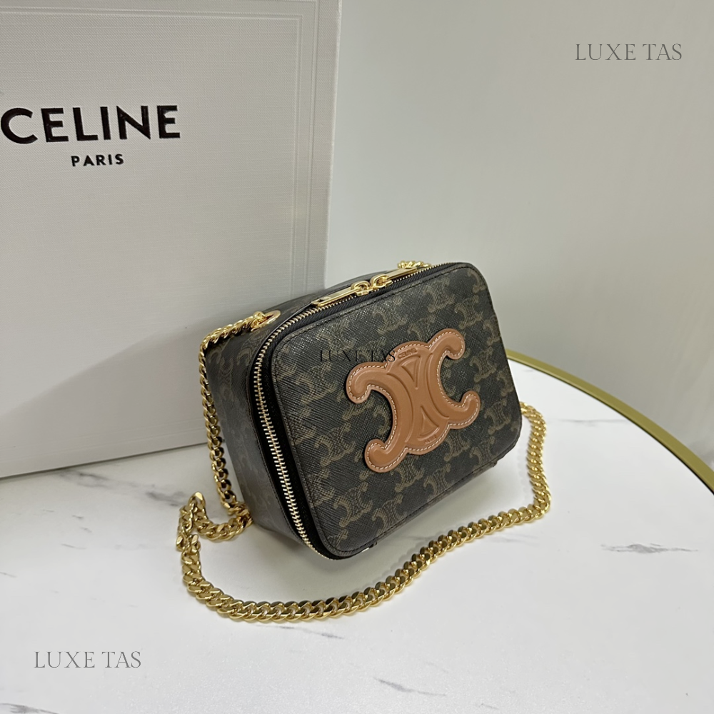 Tan Box On Chain Cuir Triomphe In Triomphe Canvas And Calfskin Leather Shoulder Bag for Women