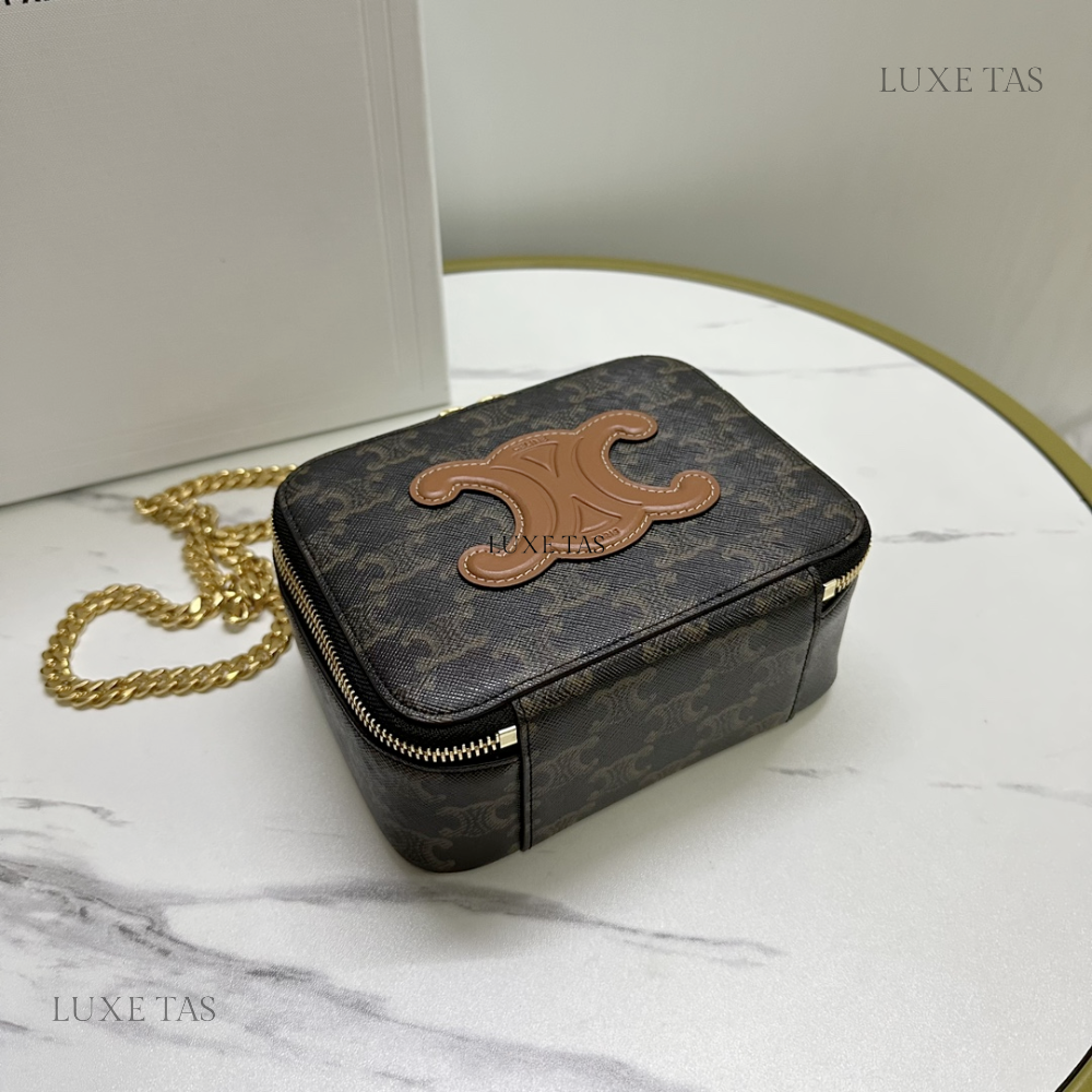 Tan Box On Chain Cuir Triomphe In Triomphe Canvas And Calfskin Leather Shoulder Bag for Women