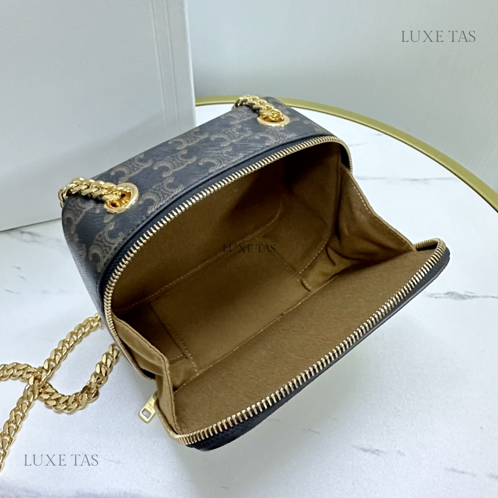 Tan Box On Chain Cuir Triomphe In Triomphe Canvas And Calfskin Leather Shoulder Bag for Women
