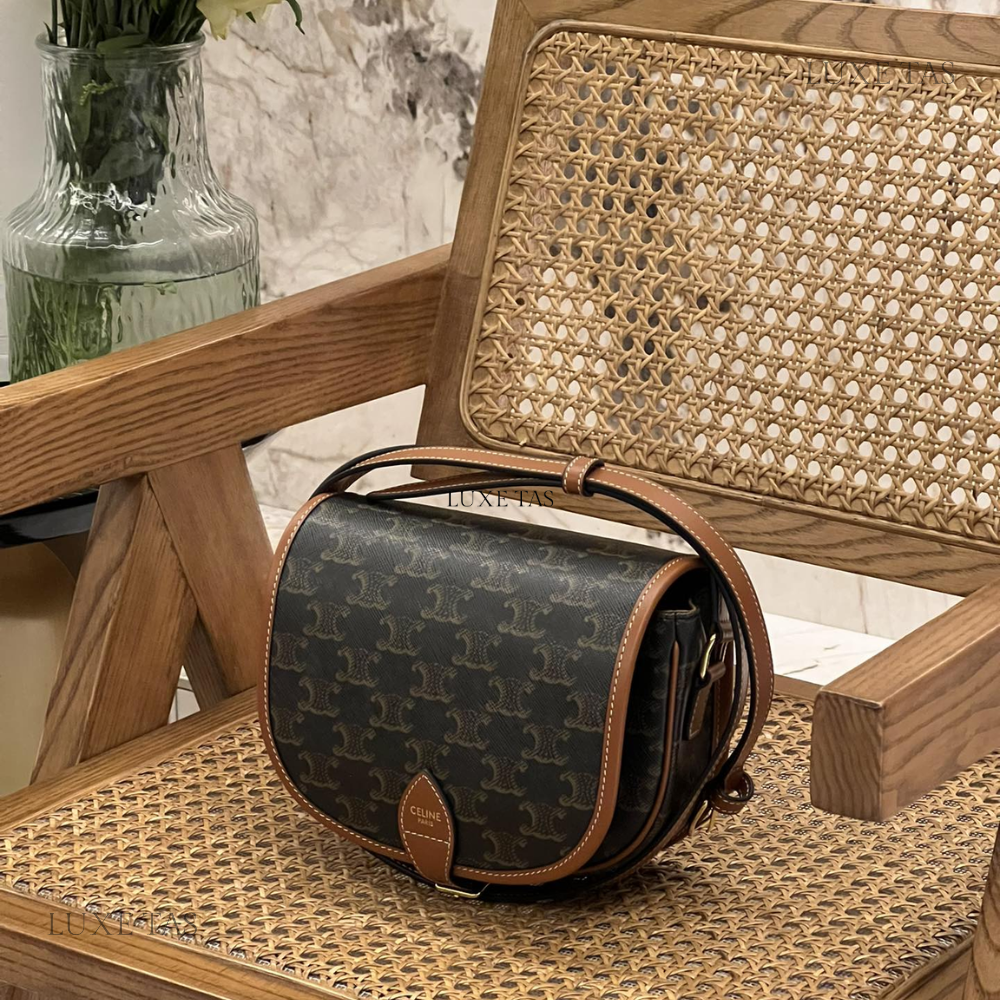 Tan Medium Folco Bag In Triomphe Canvas And Calfskin Leather Crossbody Bag for Women