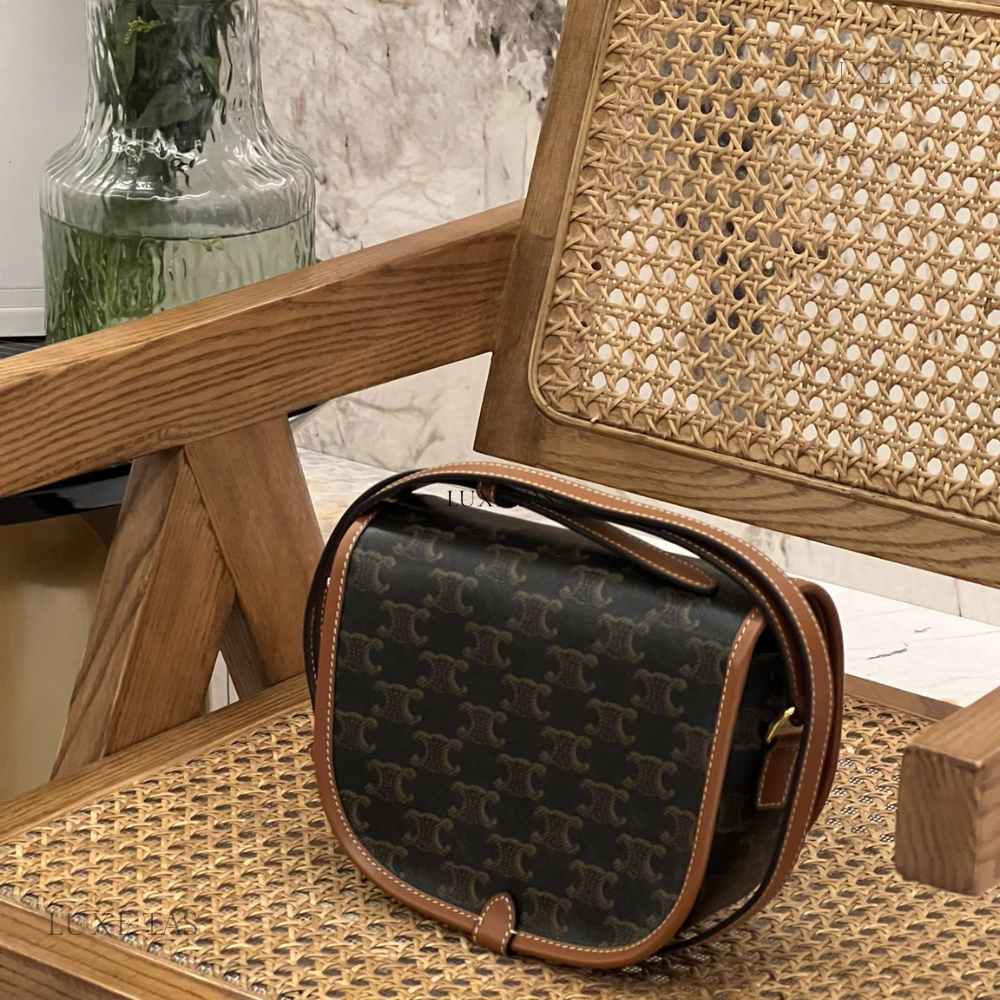 Tan Medium Folco Bag In Triomphe Canvas And Calfskin Leather Crossbody Bag for Women