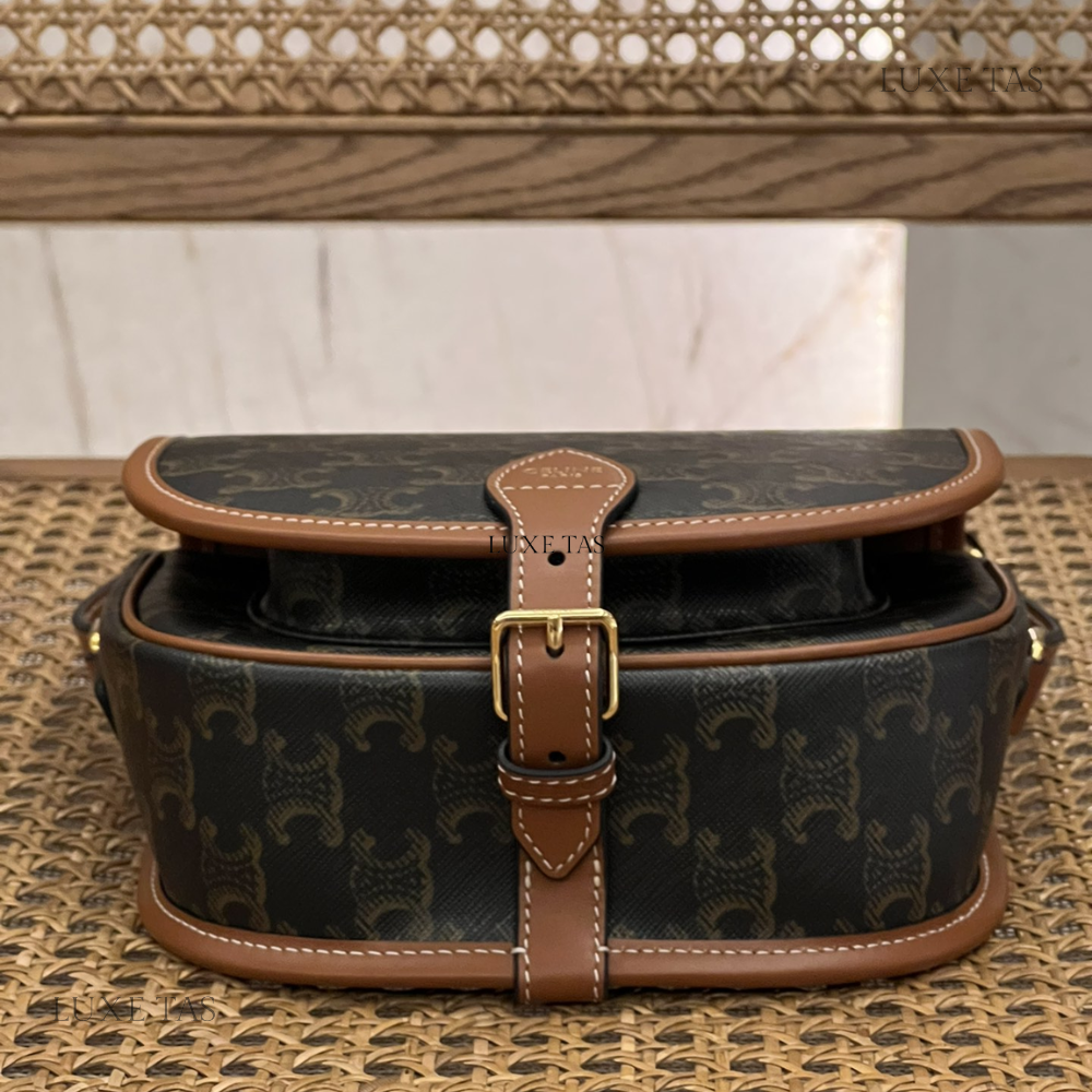 Tan Medium Folco Bag In Triomphe Canvas And Calfskin Leather Crossbody Bag for Women