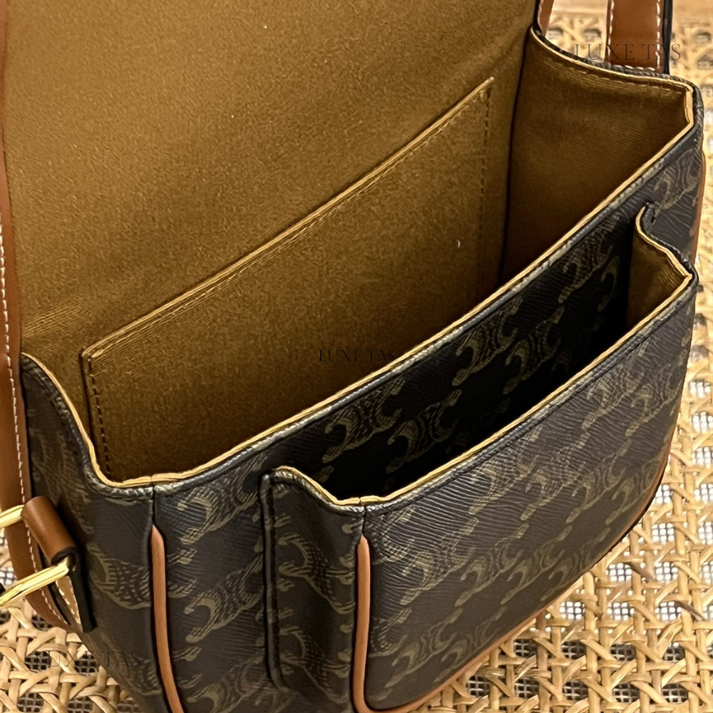 Tan Medium Folco Bag In Triomphe Canvas And Calfskin Leather Crossbody Bag for Women