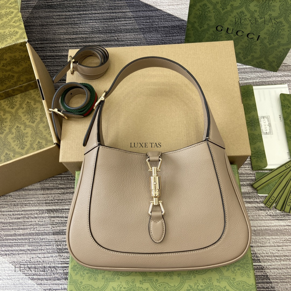 Taupe Jackie 1961 Medium Leather Handbag Classic Crescent Shoulder Bag for Women
