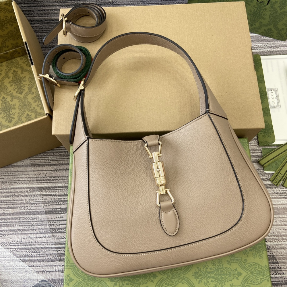 Taupe Jackie 1961 Medium Leather Handbag Classic Crescent Shoulder Bag for Women