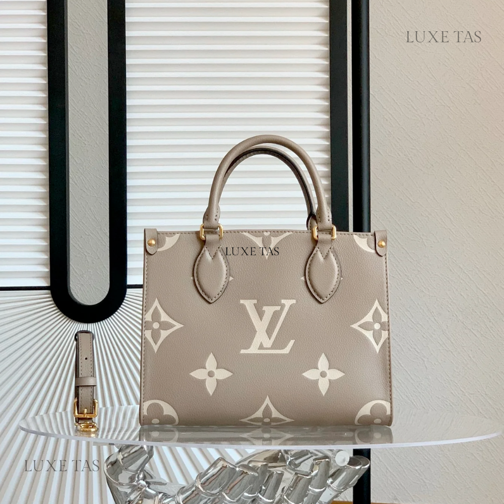 Tourterelle Beige Bicolour Monogram Empreinte Leather Onthego PM Leather Tote Bag for Women