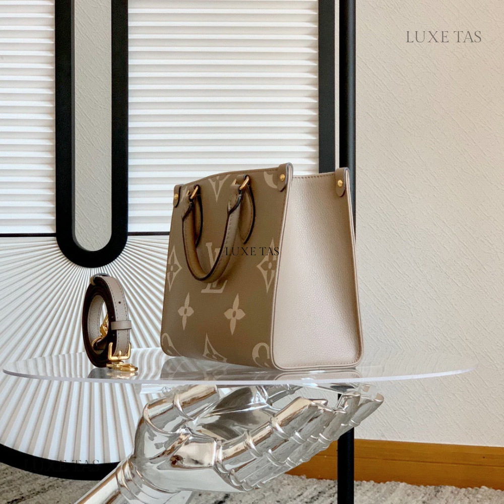 Tourterelle Beige Bicolour Monogram Empreinte Leather Onthego PM Leather Tote Bag for Women