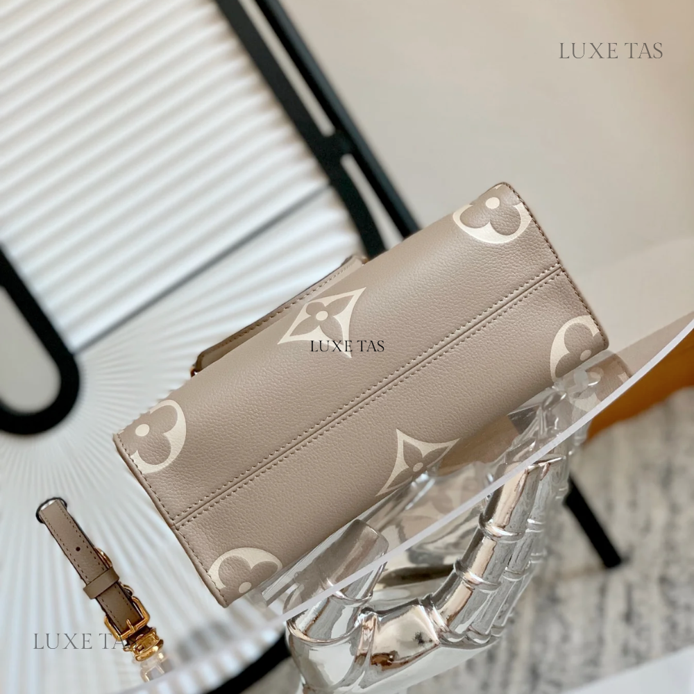 Tourterelle Beige Bicolour Monogram Empreinte Leather Onthego PM Leather Tote Bag for Women
