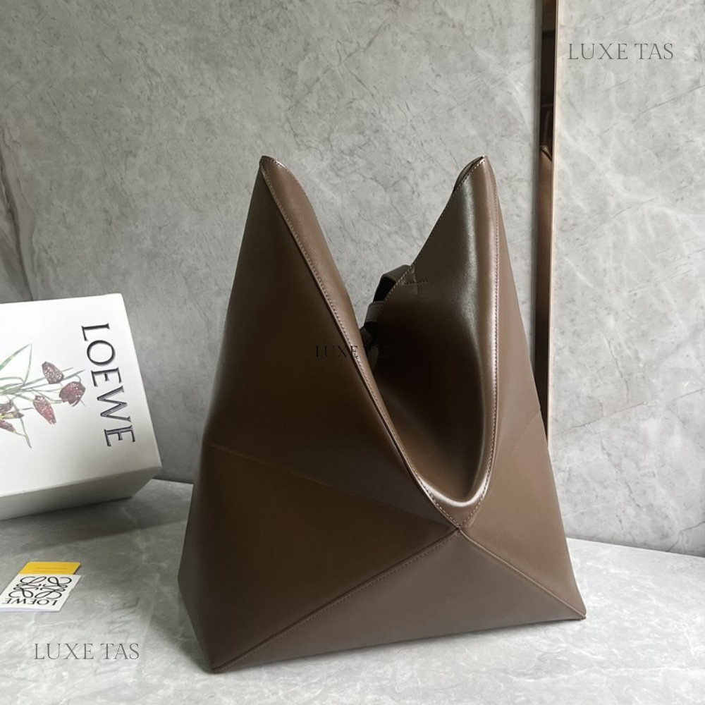 Umber Large Puzzle Fold Tote In Shiny Calfskin Leather Tote Bag for Women