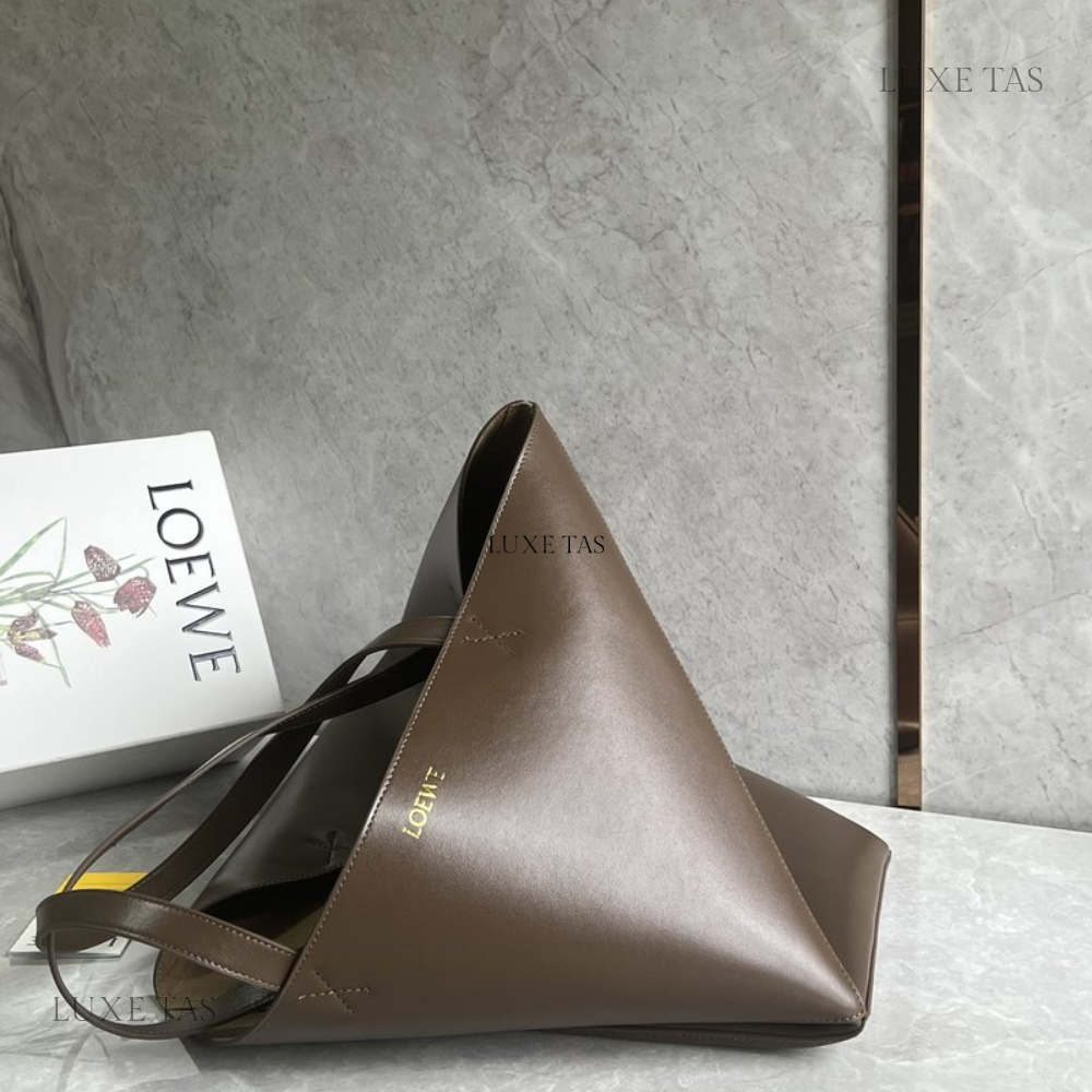 Umber Large Puzzle Fold Tote In Shiny Calfskin Leather Tote Bag for Women