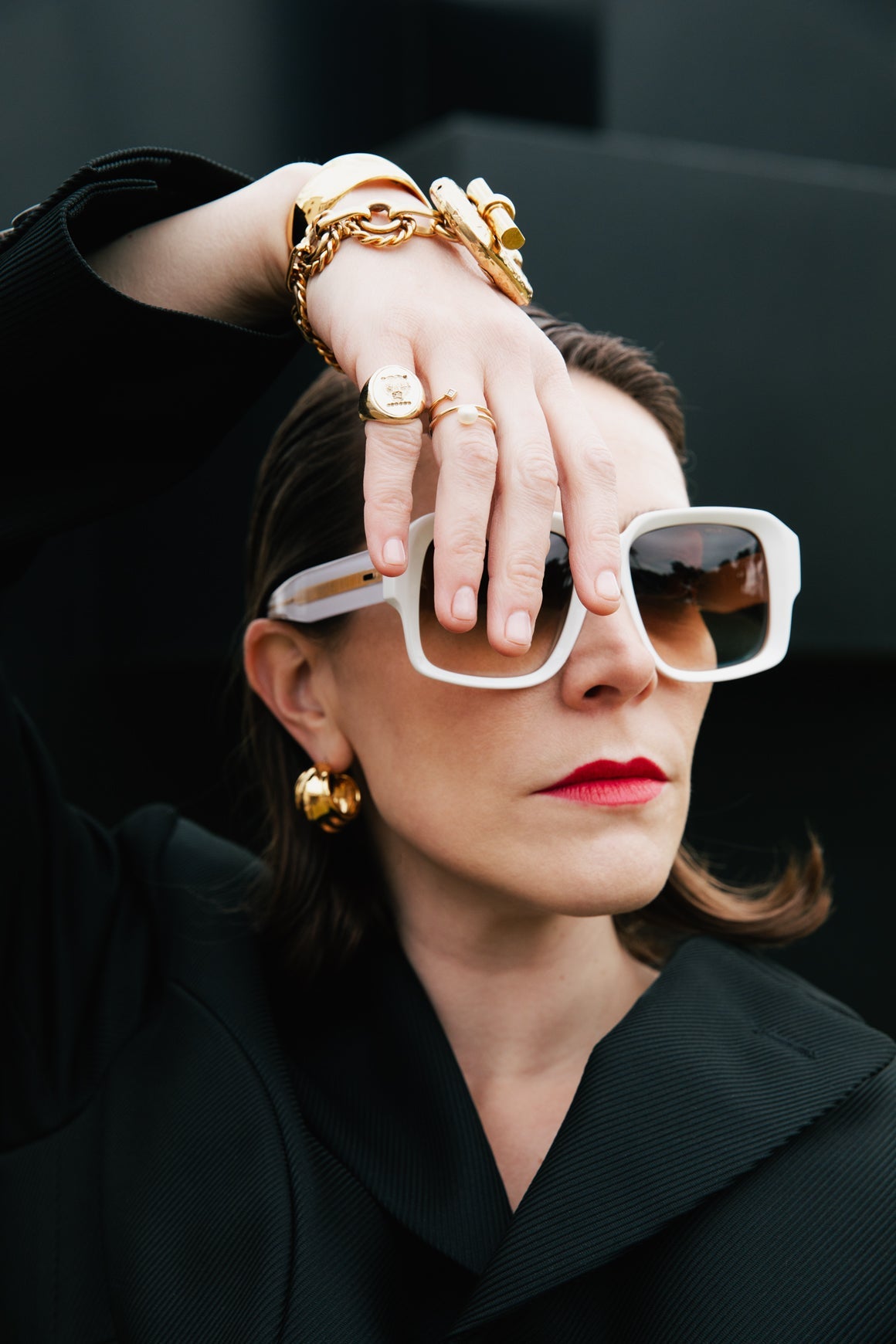 CELINE Gold Tone Bold Earrings