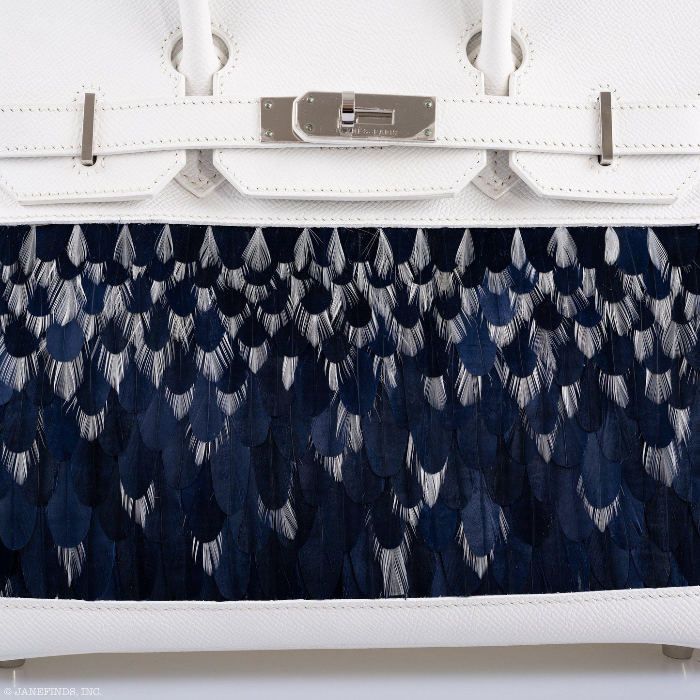 Vintage Hermès Birkin 30 White Epsom with Custom Feather Panel & Palladium Hardware - 2010, N Square