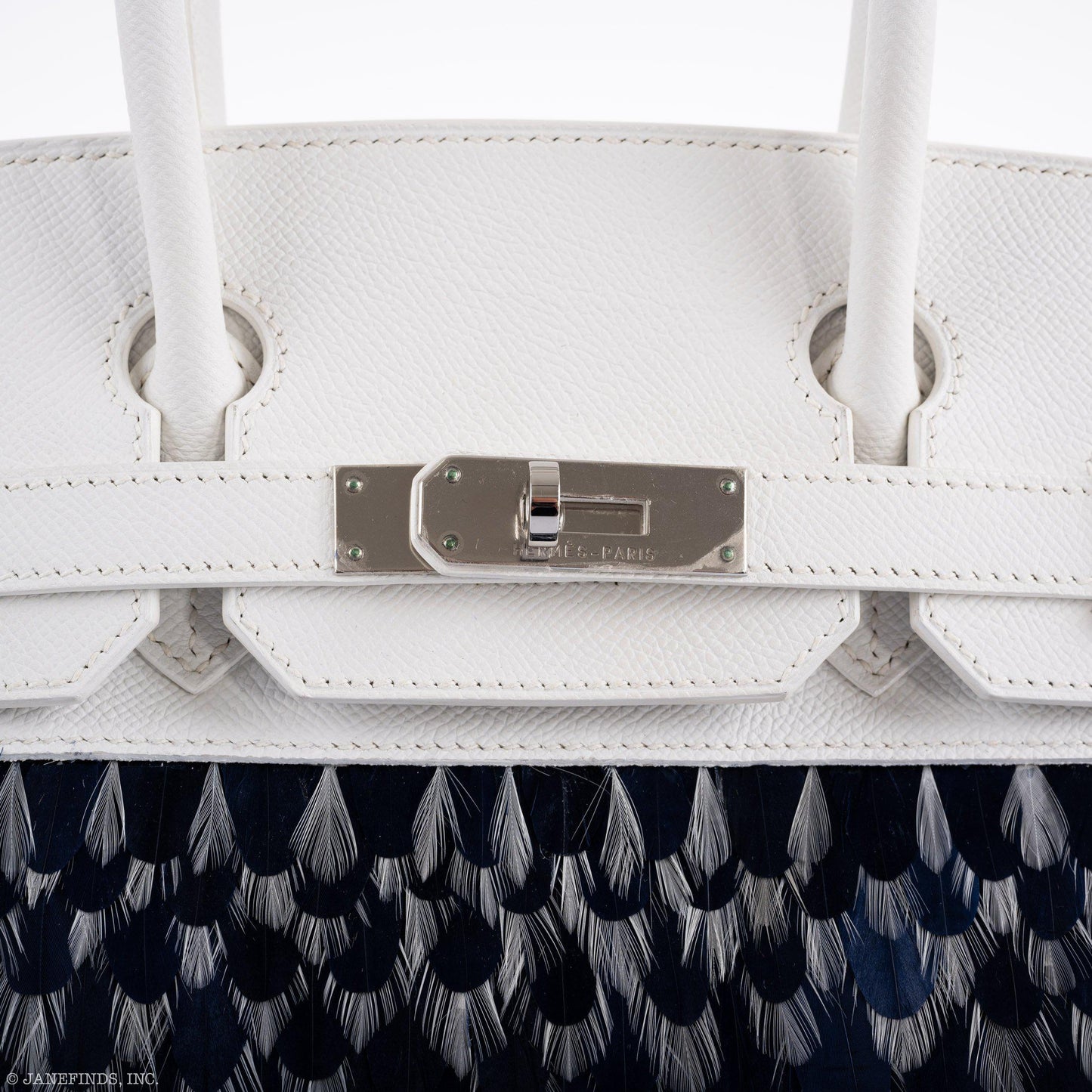 Vintage Hermès Birkin 30 White Epsom with Custom Feather Panel & Palladium Hardware - 2010, N Square