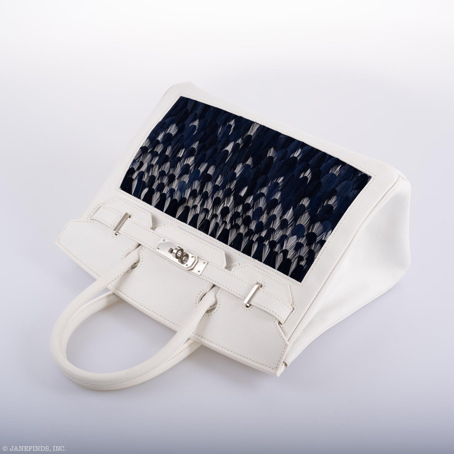 Vintage Hermès Birkin 30 White Epsom with Custom Feather Panel & Palladium Hardware - 2010, N Square