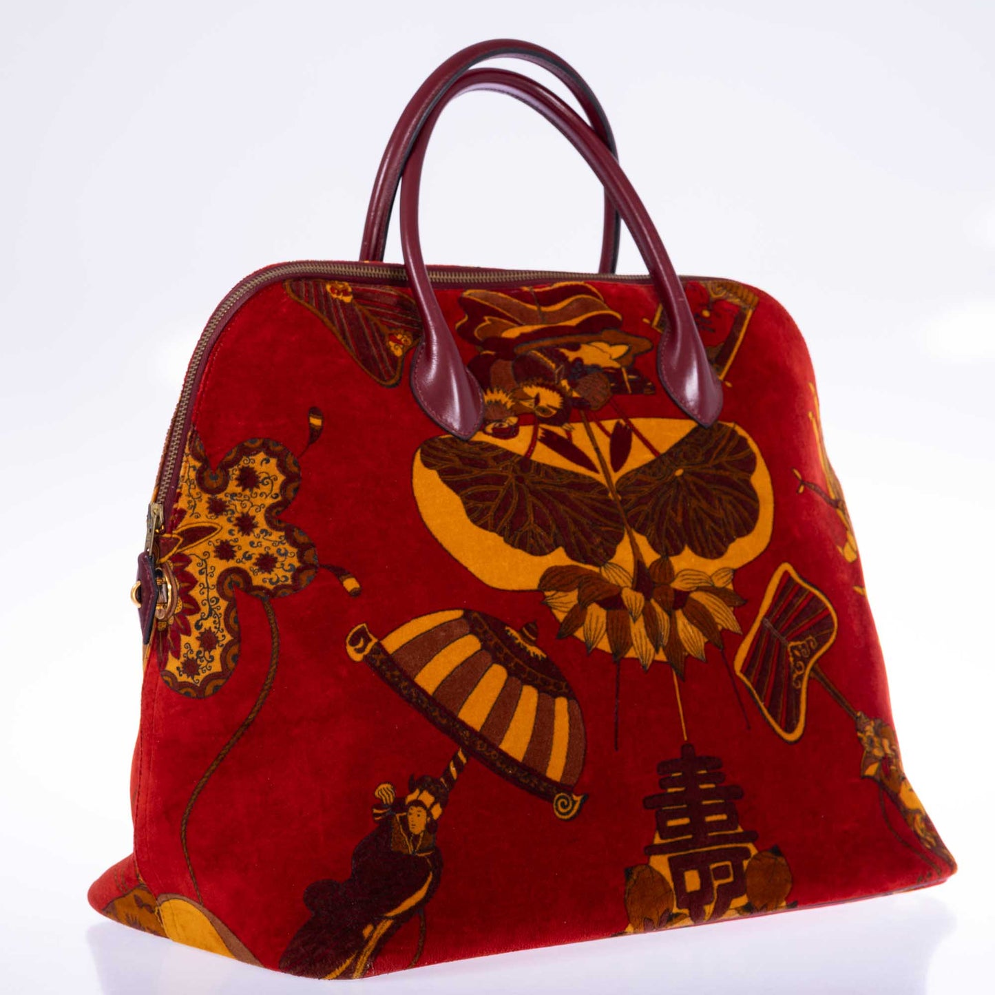 Vintage Hermès Bolide 45 SOIES VOLANTES Rouge H Box and Velvet Travel Bag