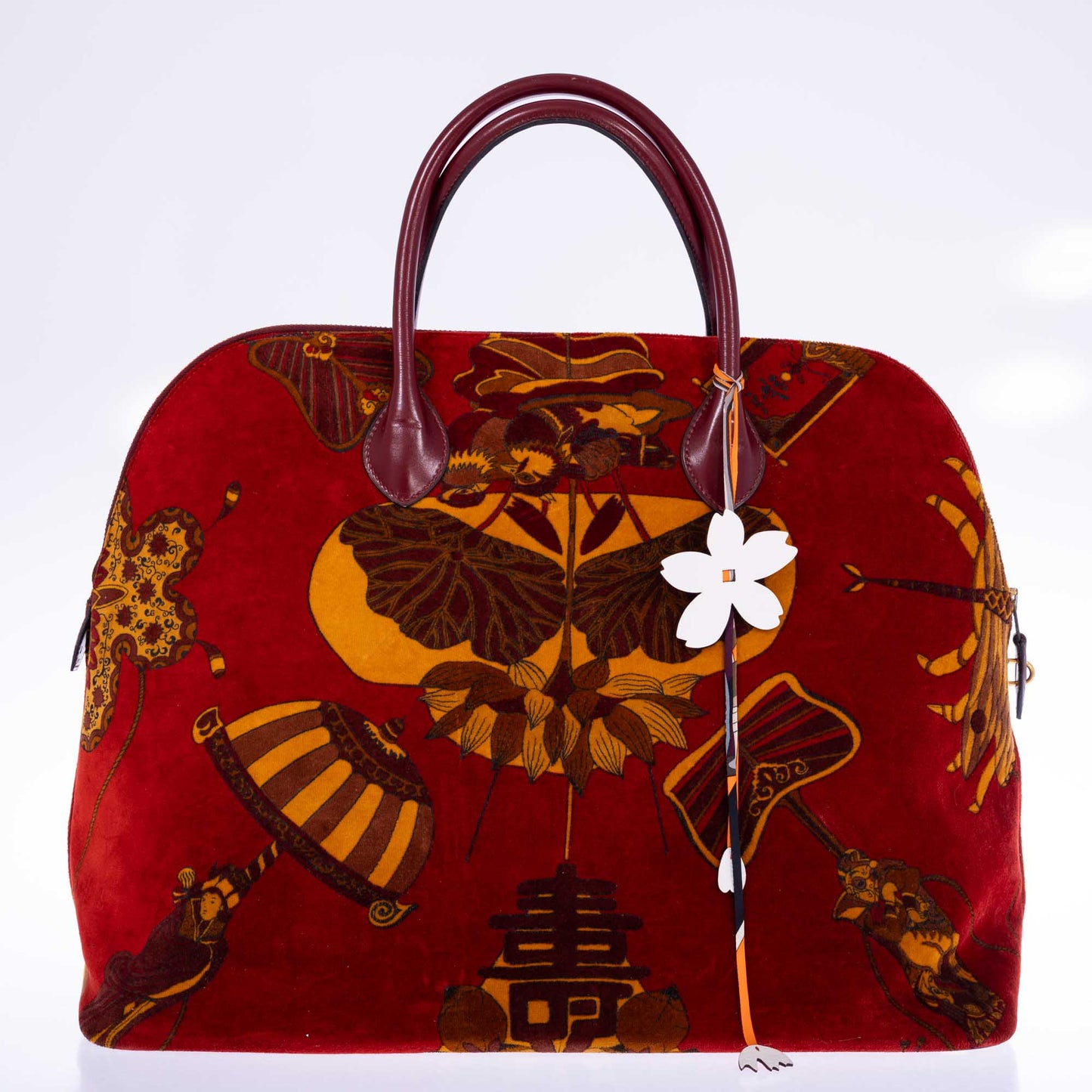Vintage Hermès Bolide 45 SOIES VOLANTES Rouge H Box and Velvet Travel Bag