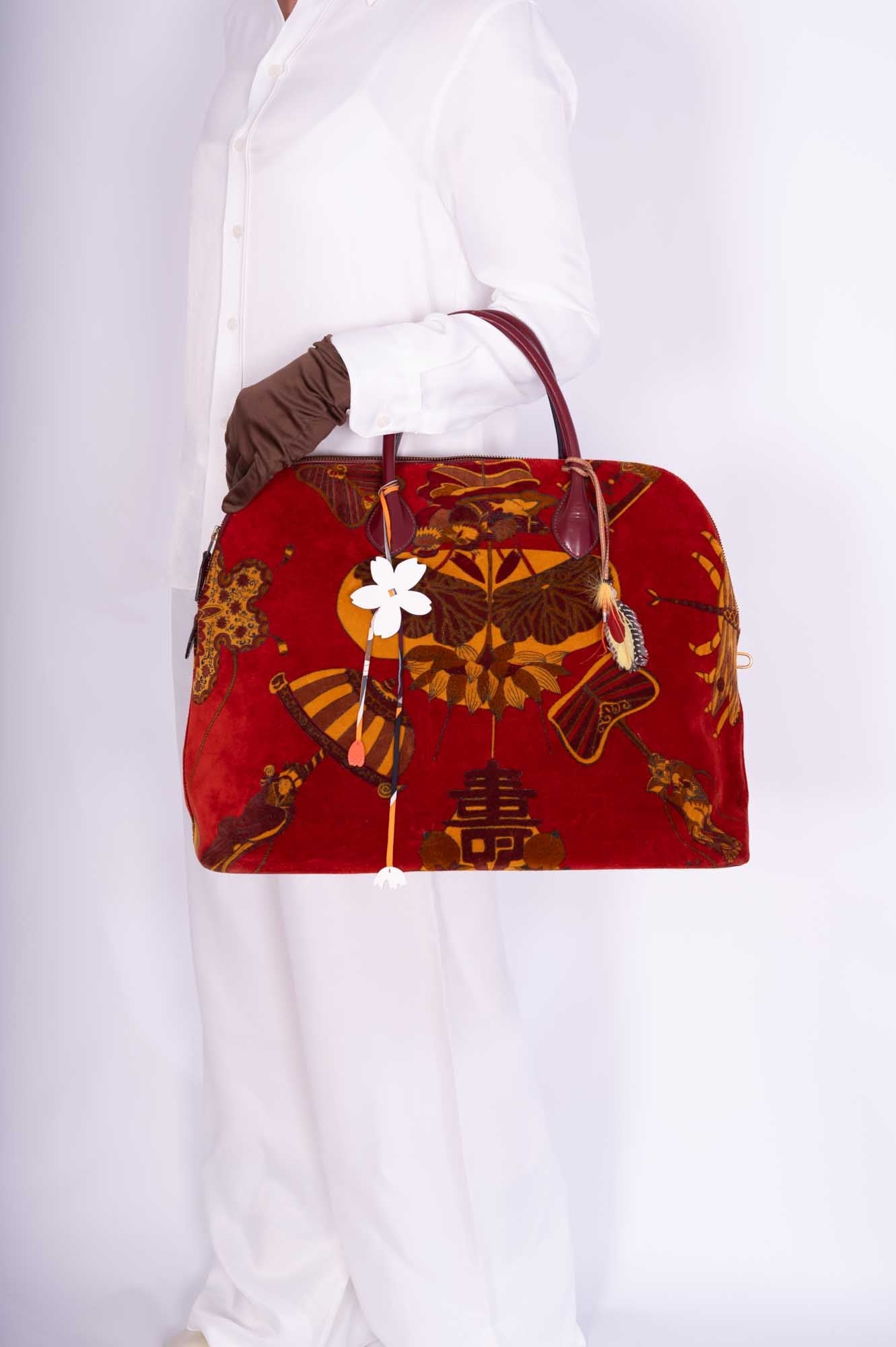 Vintage Hermès Bolide 45 SOIES VOLANTES Rouge H Box and Velvet Travel Bag