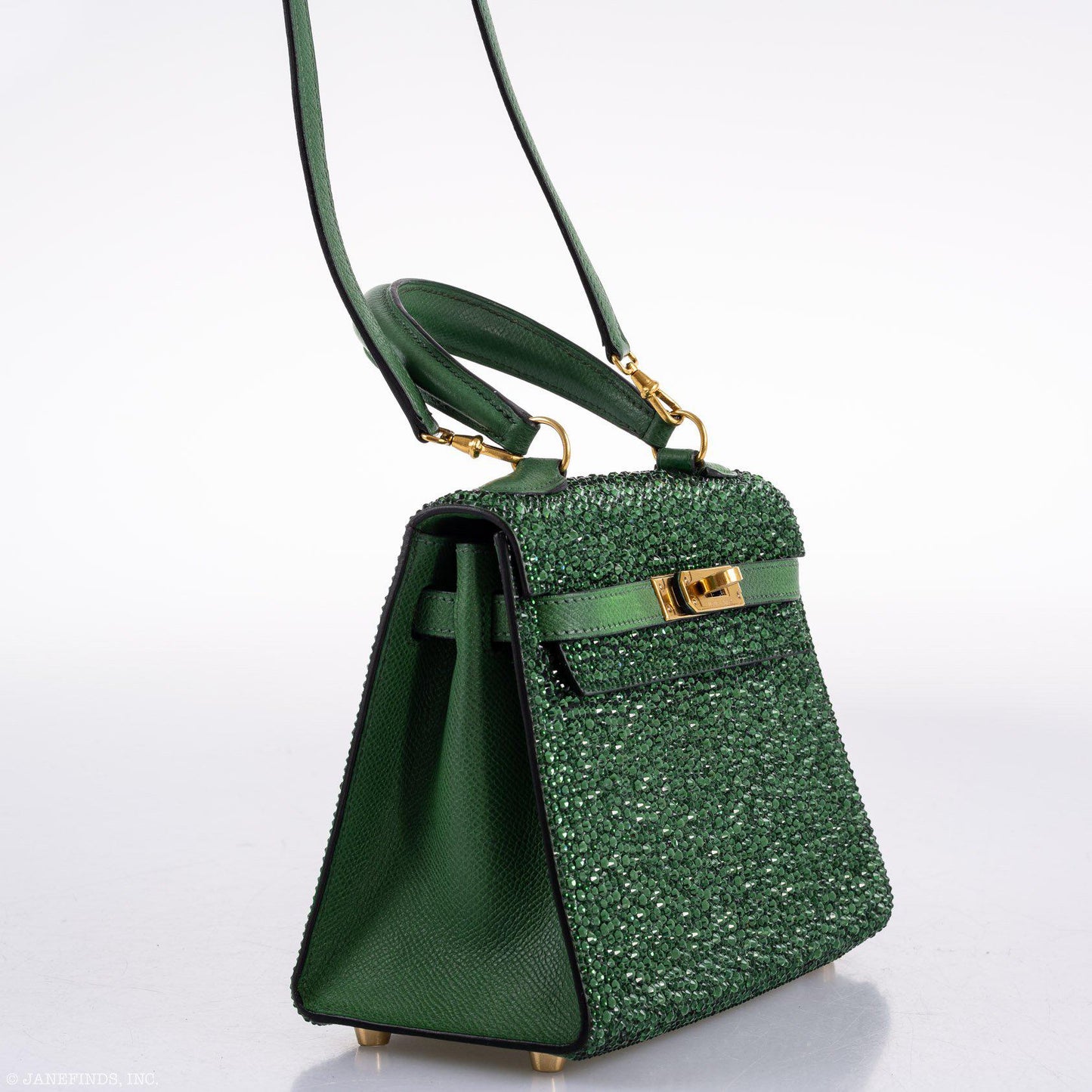 Vintage Hermès Emerald Kelly of Oz 20cm with Swarovski Crystals Epsom Gold Hardware