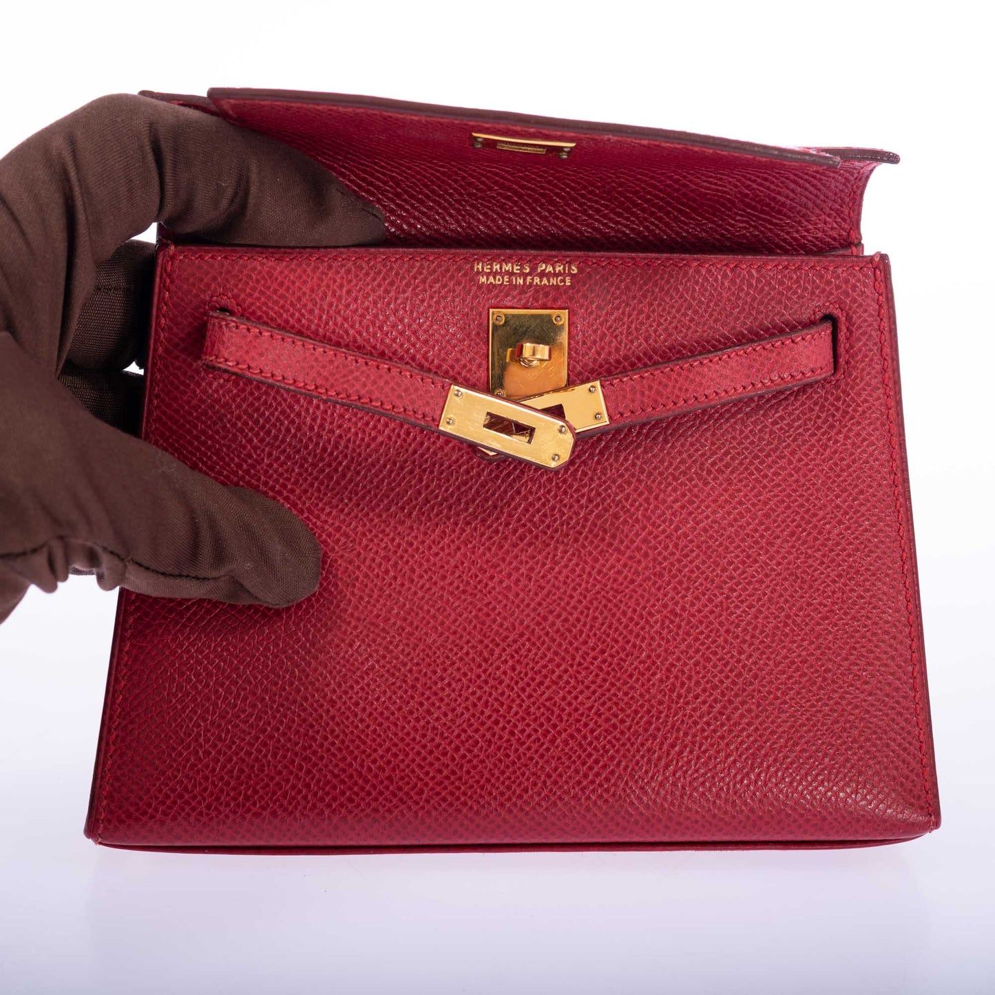 Vintage Hermès Kelly 15 Sellier Micro Rouge Vif Courchevel Gold Hardware