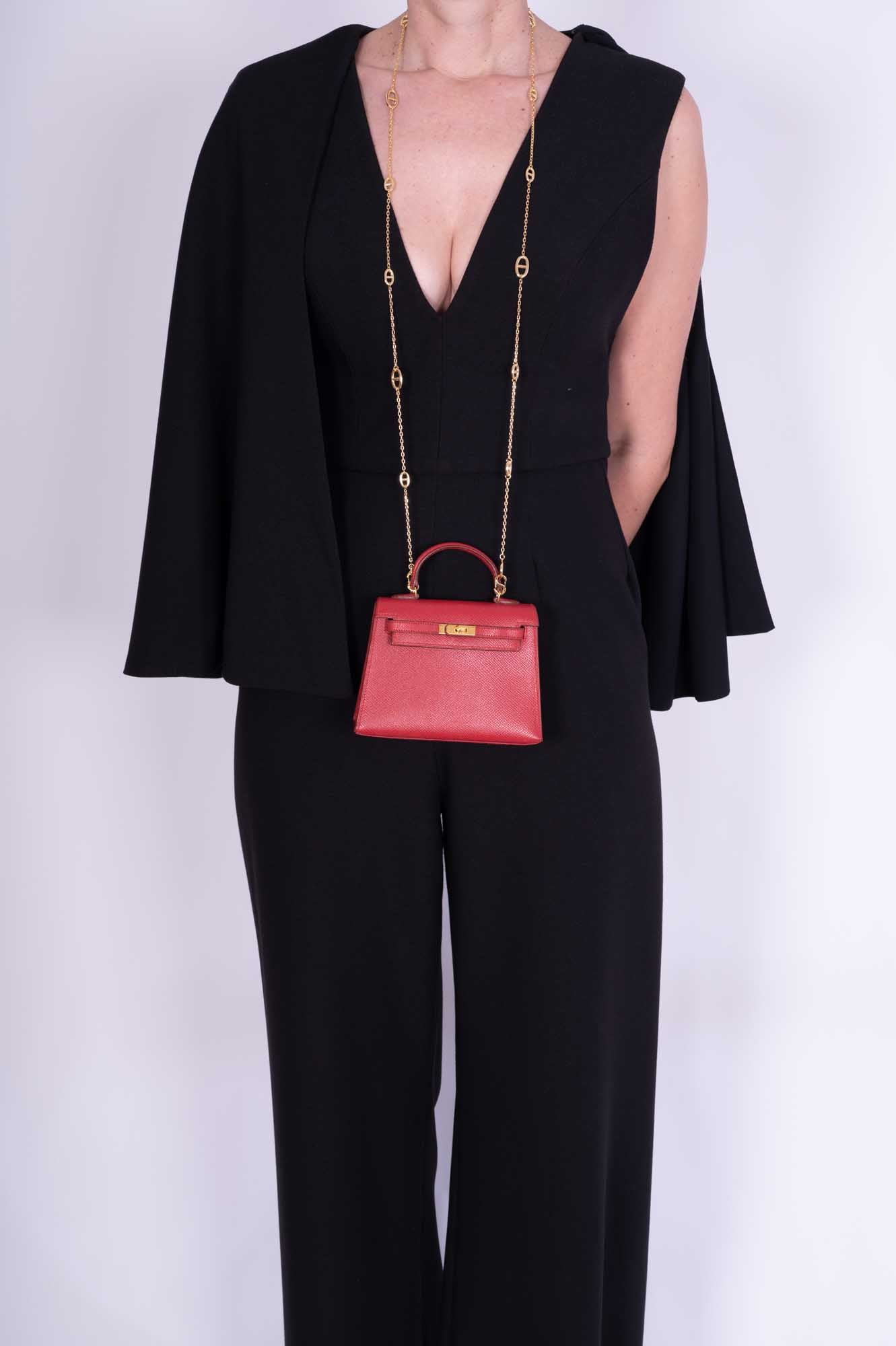 Vintage Hermès Kelly 15 Sellier Micro Rouge Vif Courchevel Gold Hardware