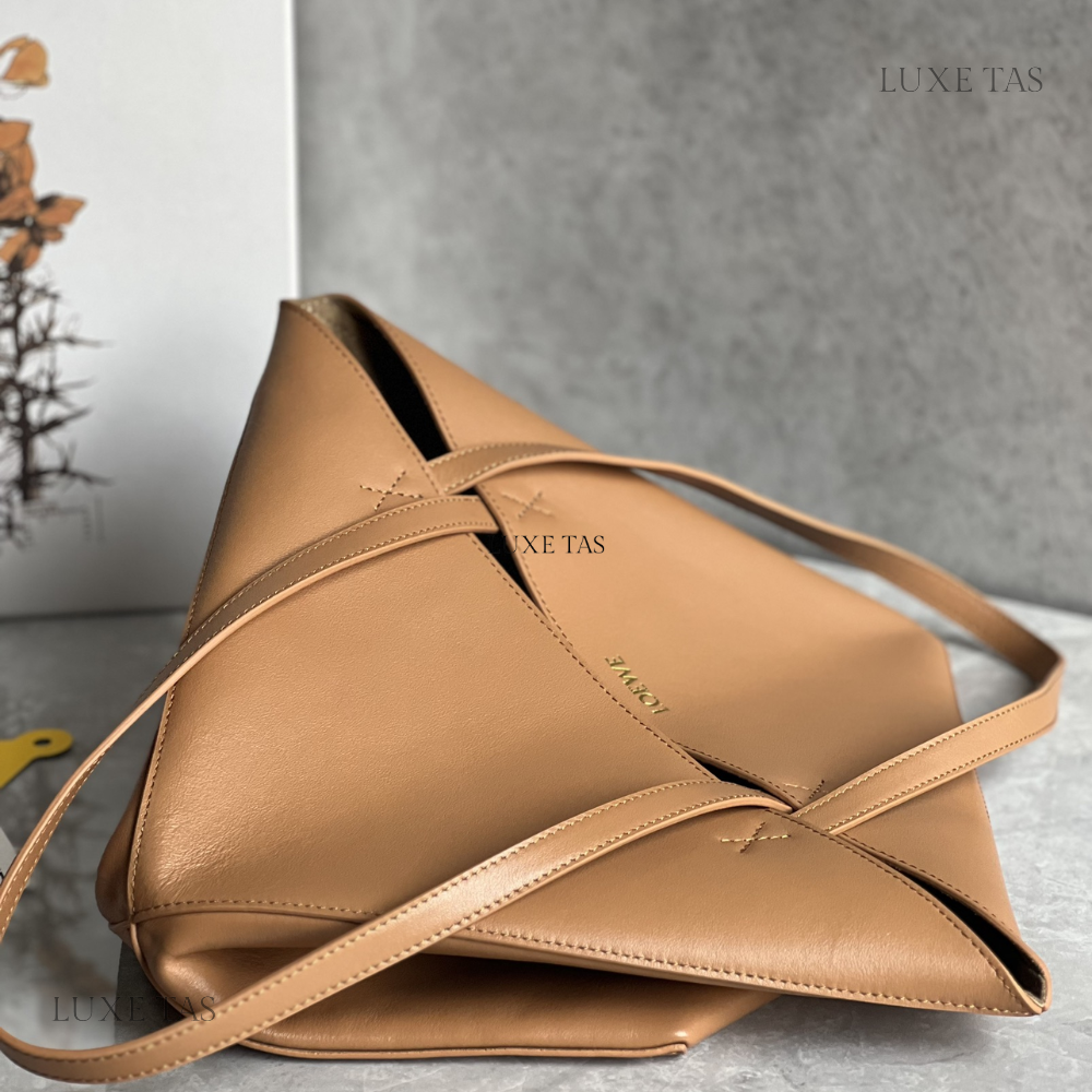 Warm Desert Puzzle Fold Tote In Shiny Calfskin Leather Tote Bag for Women