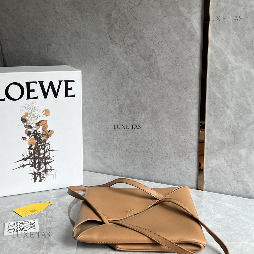 Warm Desert Puzzle Fold Tote In Shiny Calfskin Leather Tote Bag for Women