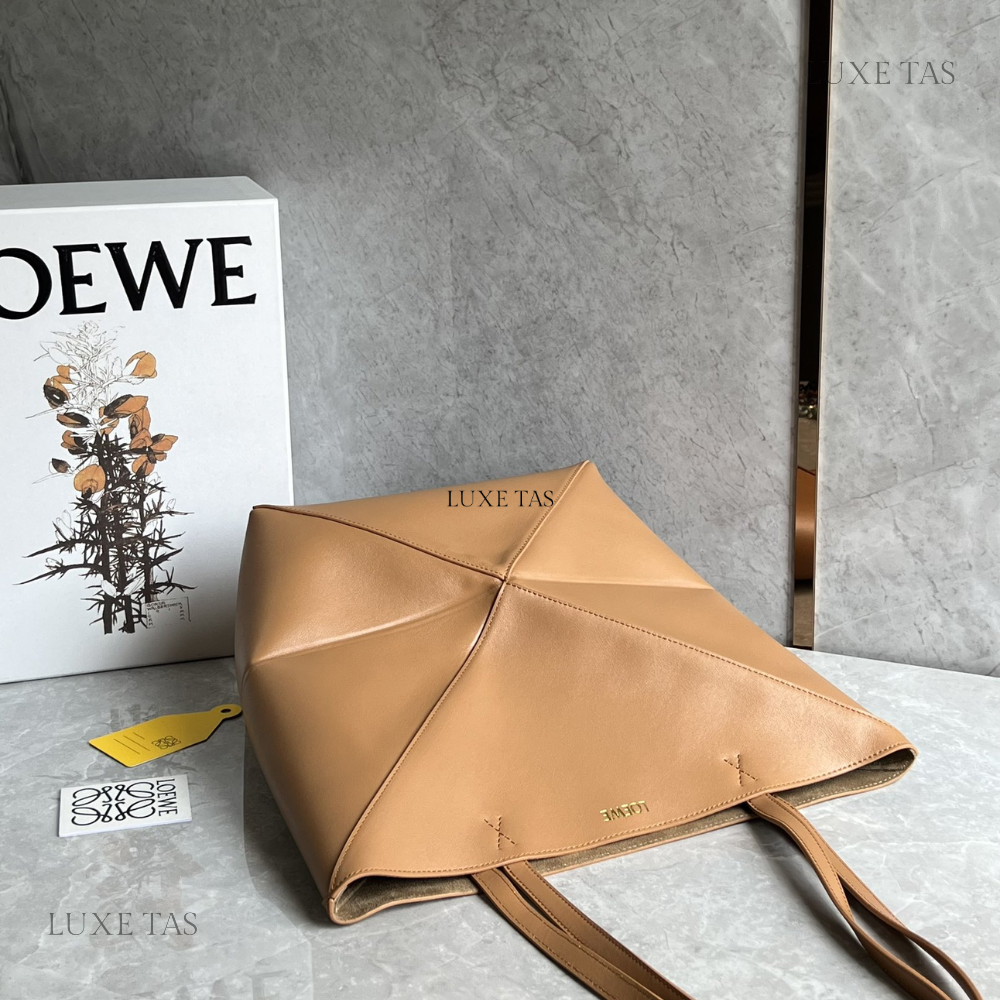 Warm Desert Puzzle Fold Tote In Shiny Calfskin Leather Tote Bag for Women