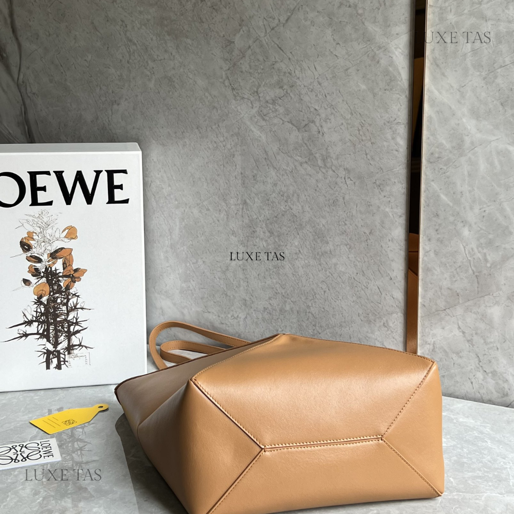 Warm Desert Puzzle Fold Tote In Shiny Calfskin Leather Tote Bag for Women