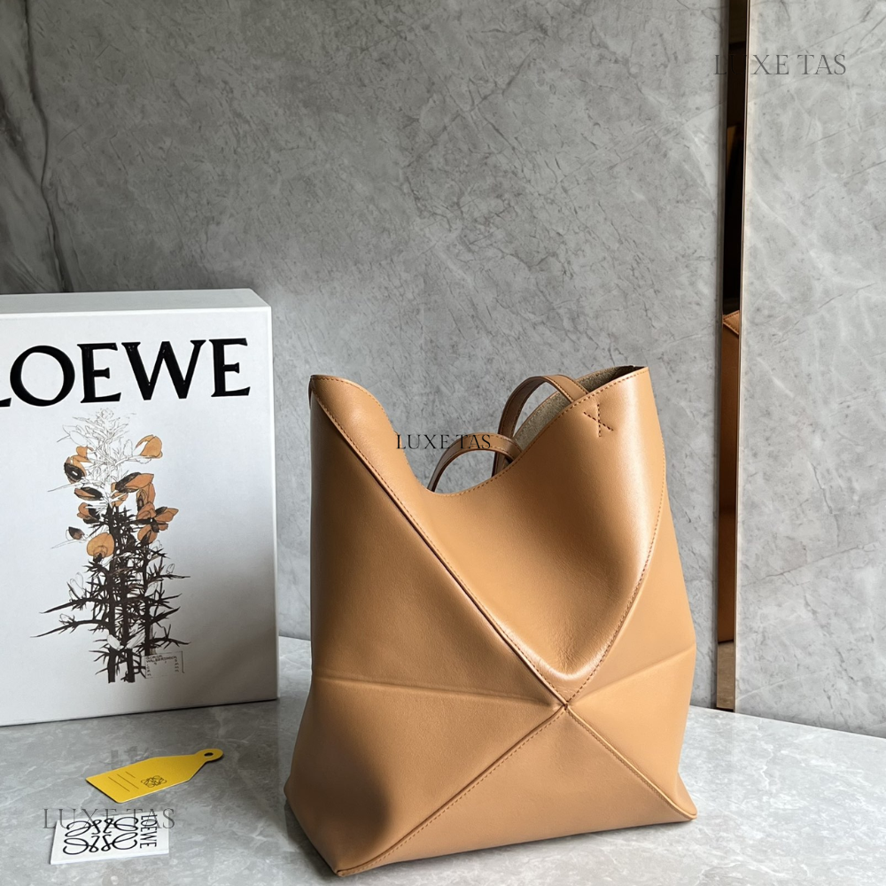 Warm Desert Puzzle Fold Tote In Shiny Calfskin Leather Tote Bag for Women
