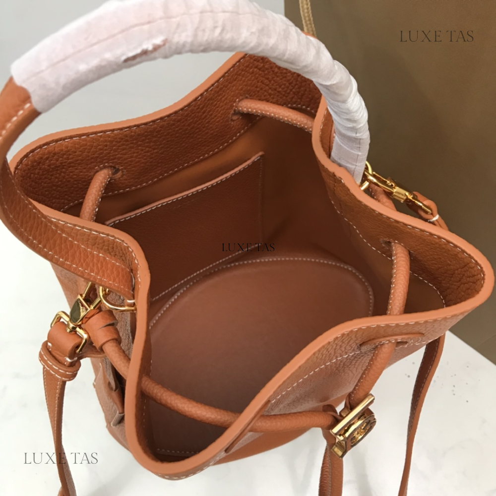 Warm Russet Brown Small TB Bucket Bag Leather Bucket Bag for Women